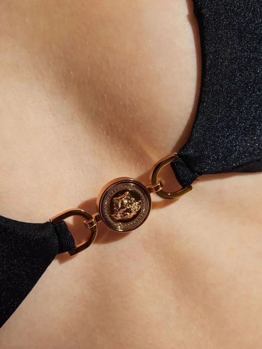 Versace Triangle Swim Top Halter Neck Lycra Medallion