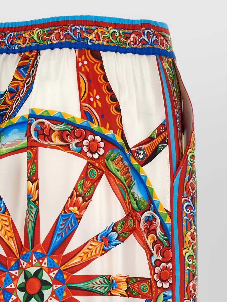 Dolce&Gabbana Silk Vanity Carretto-Print Wide-Leg Trousers