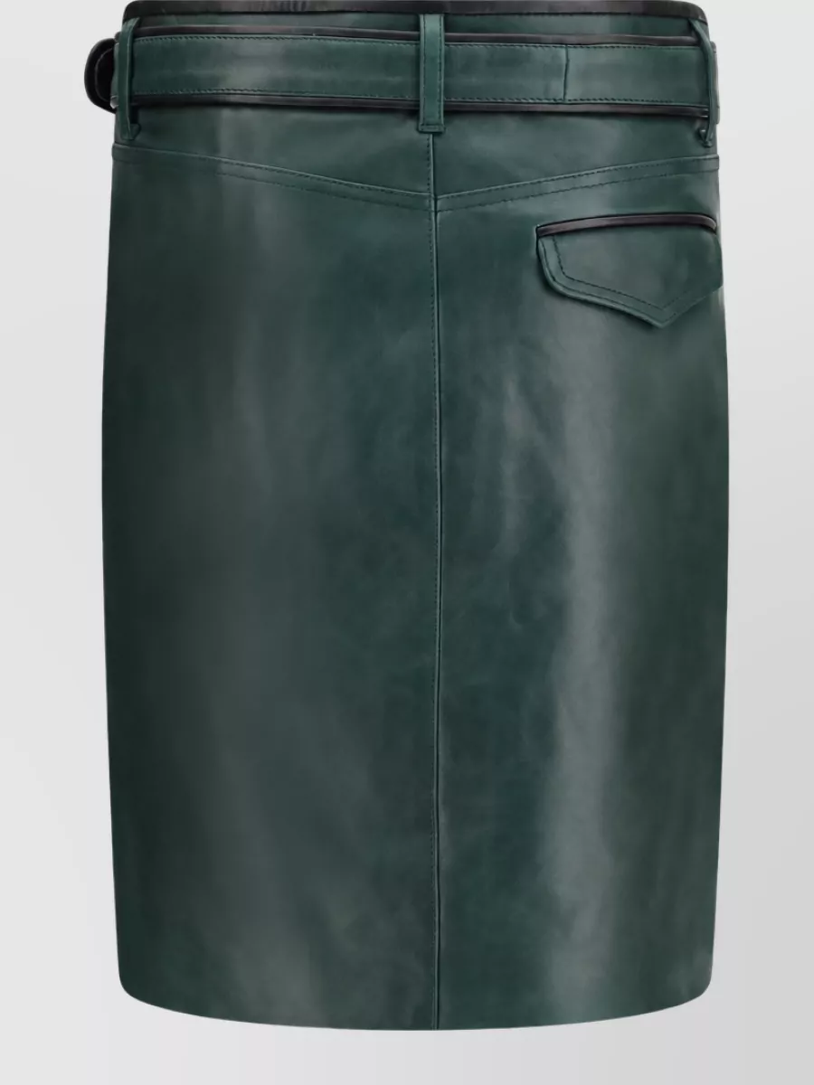 Marni Leather Embroidered Belted Pencil Skirt
