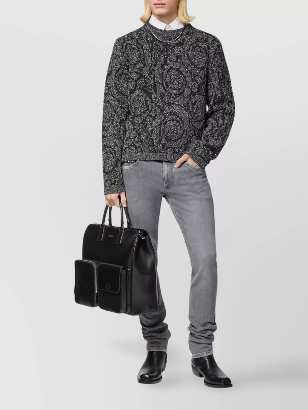 Versace Printed Crew Neck Jacquard Sweater