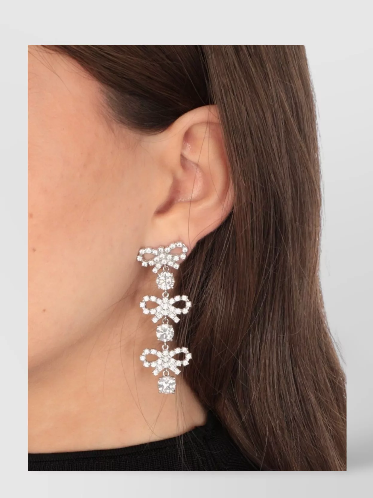 Self-Portrait Bow Brass Crystal Dangling Earrings