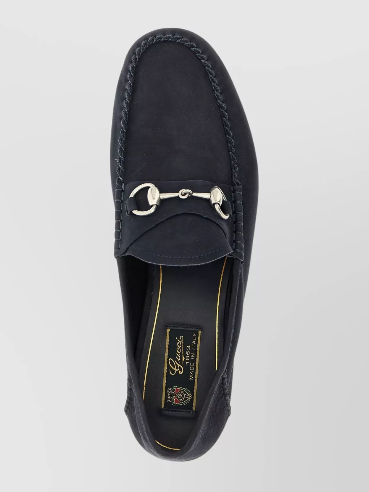 Gucci Round Toe Loafers With Metal Buckle Detail In Blue