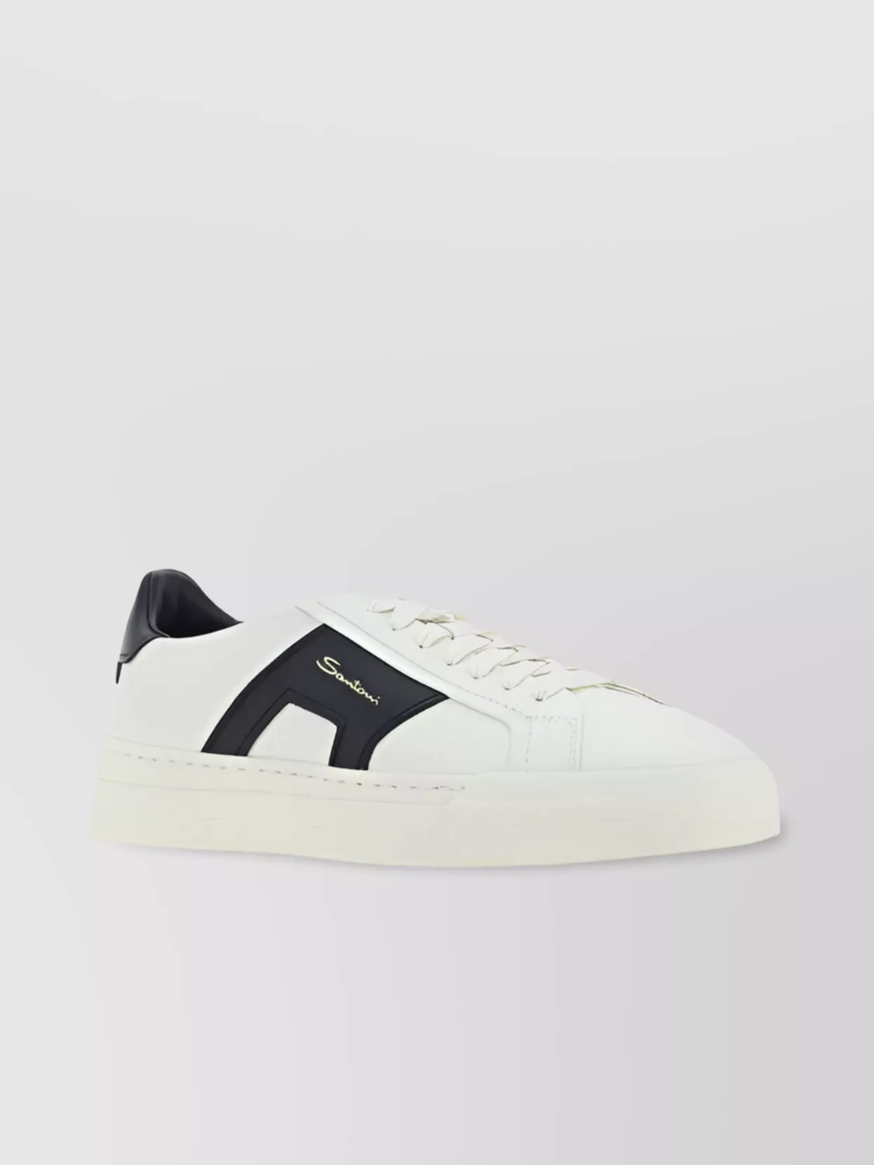 Shop Santoni Panelled Calfskin Sneakers Contrast Heel