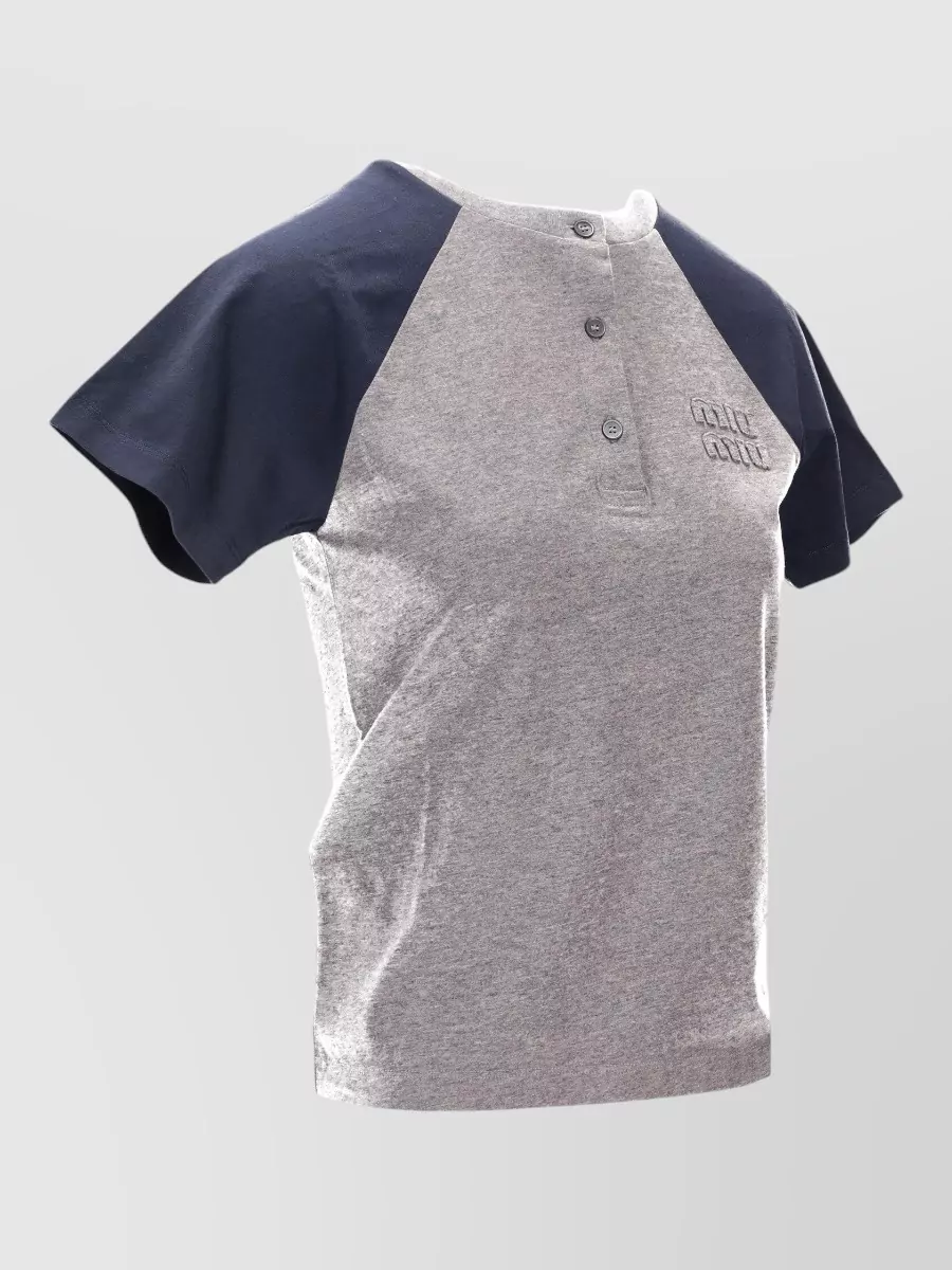 Miu Miu Jersey Top Raglan Sleeves Color Block In Gray