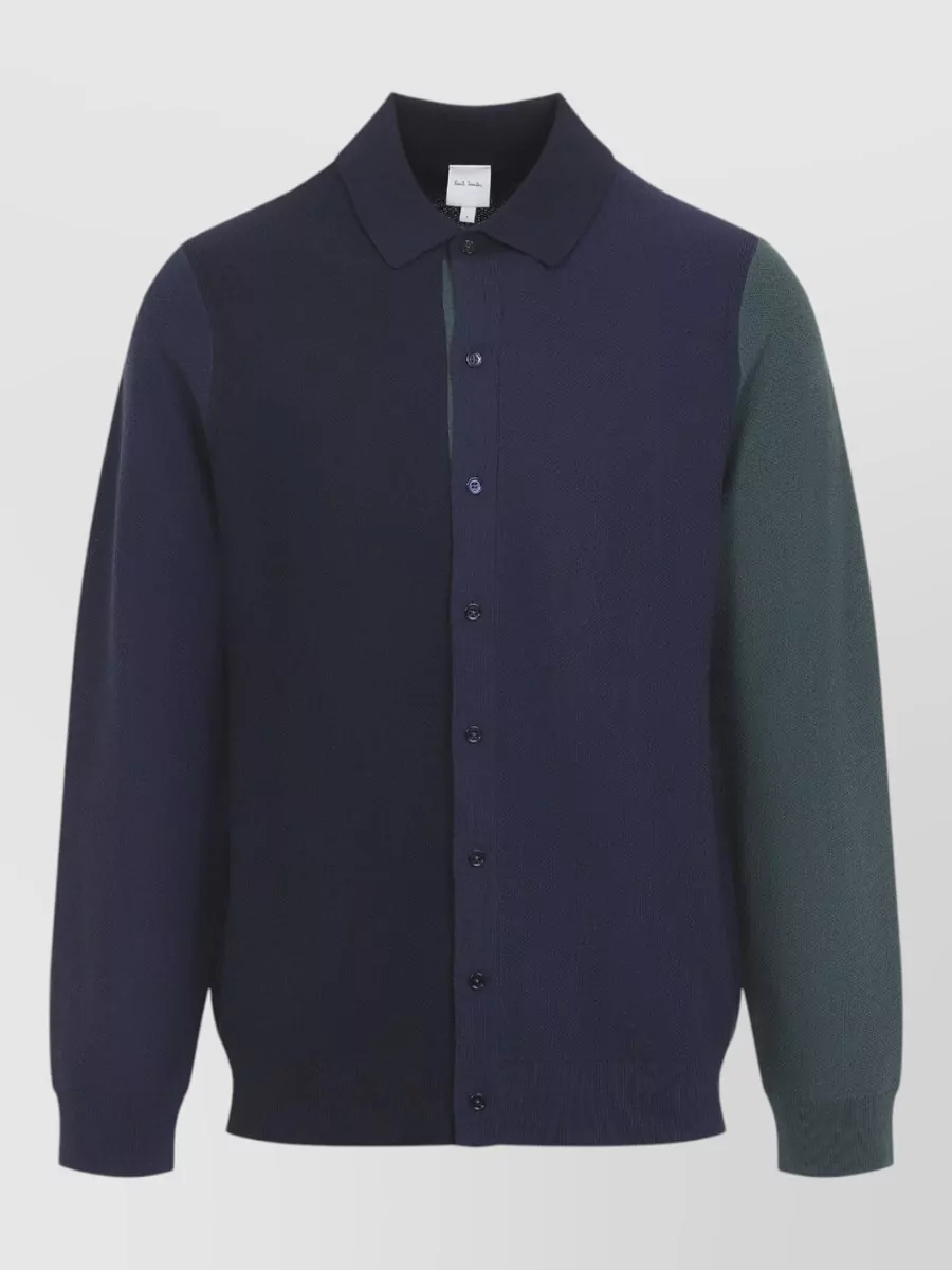 Paul Smith merino wool textured knit polo cardigan