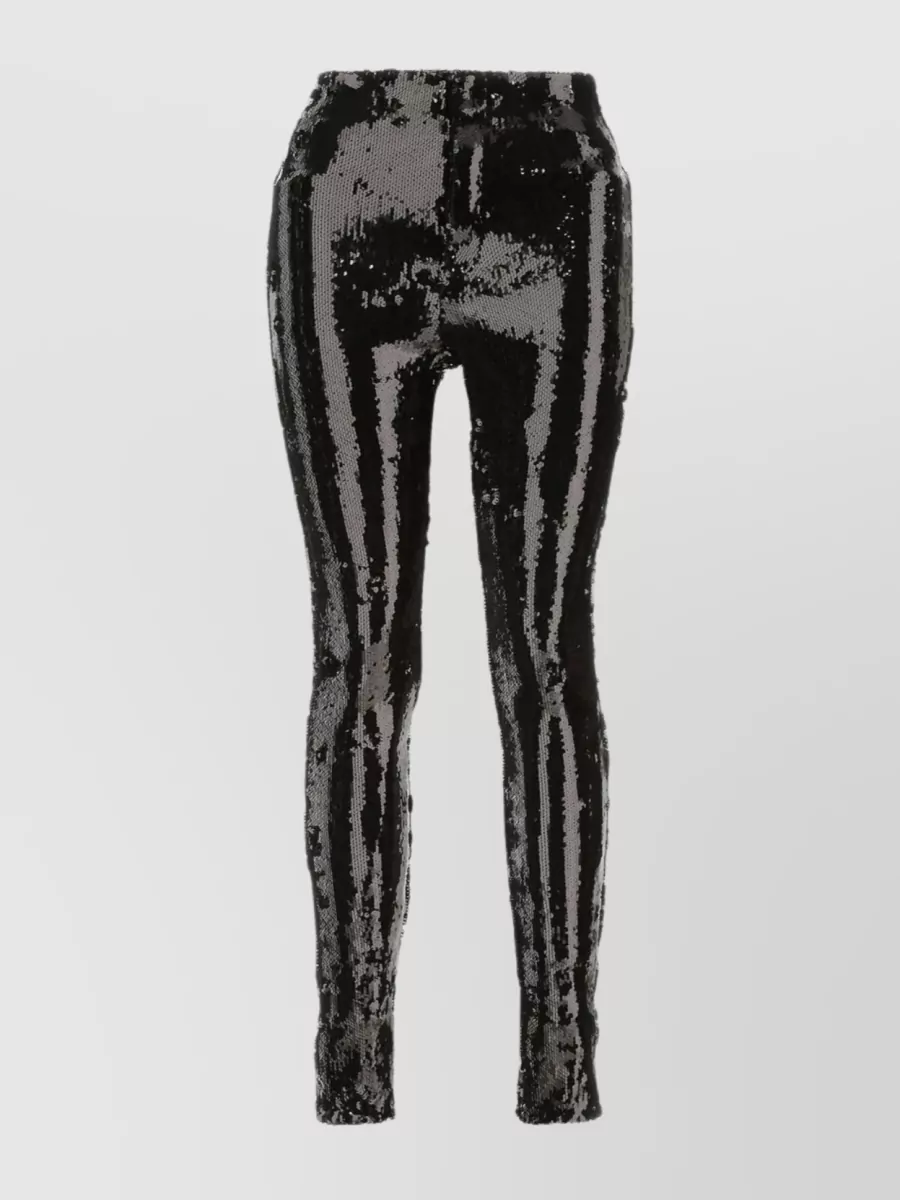 Shop Isabel Marant Madillio Sequin-embellished Skinny Cotton Trousers In Black