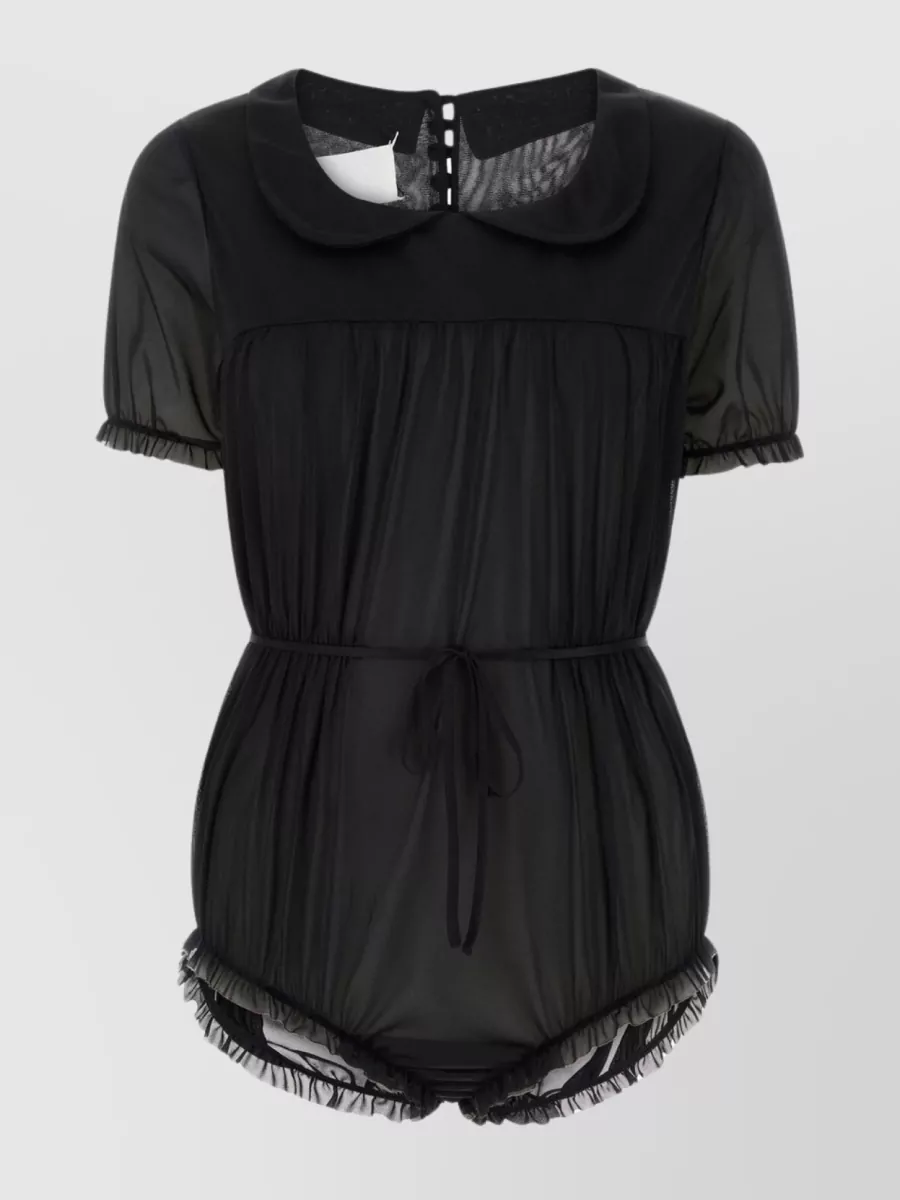 Shop Maison Margiela Translucent Nylon Bodysuit With Sheer Ruffles In Black