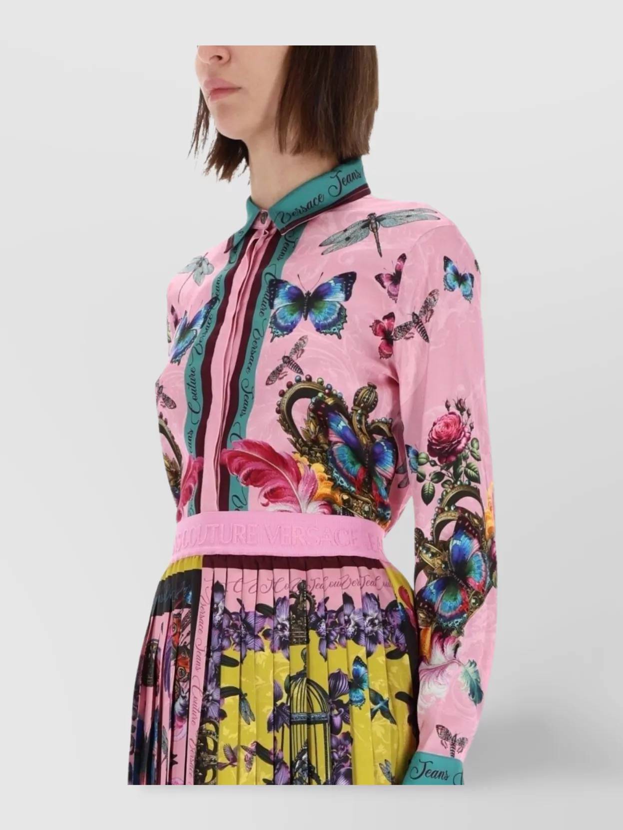 Versace Jeans Couture Floral Graphic Long Sleeve Collared Top