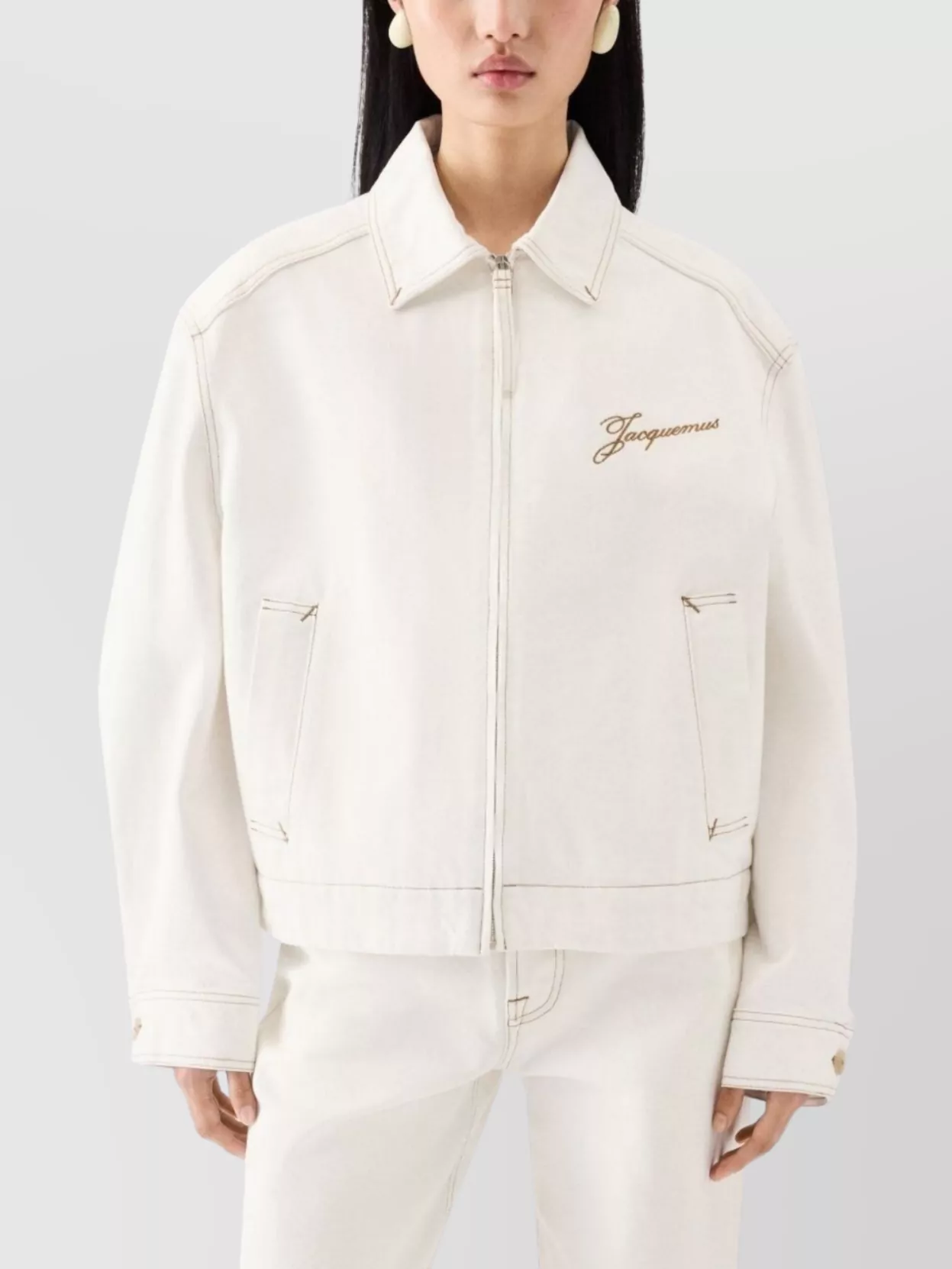 Jacquemus Denim Canvas Jacket Side Pockets In Neutral