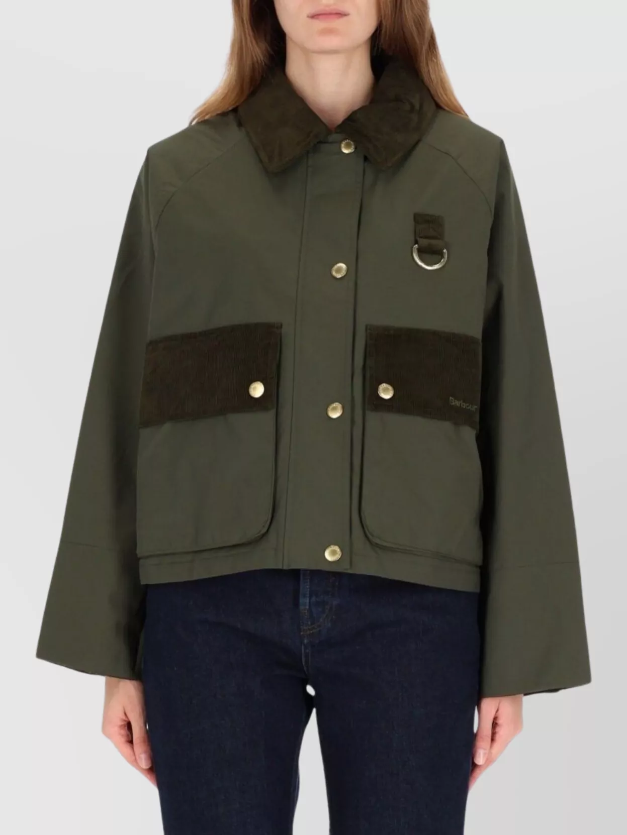 Barbour Stylish Jacket With Contrast Collar And Pockets In Green