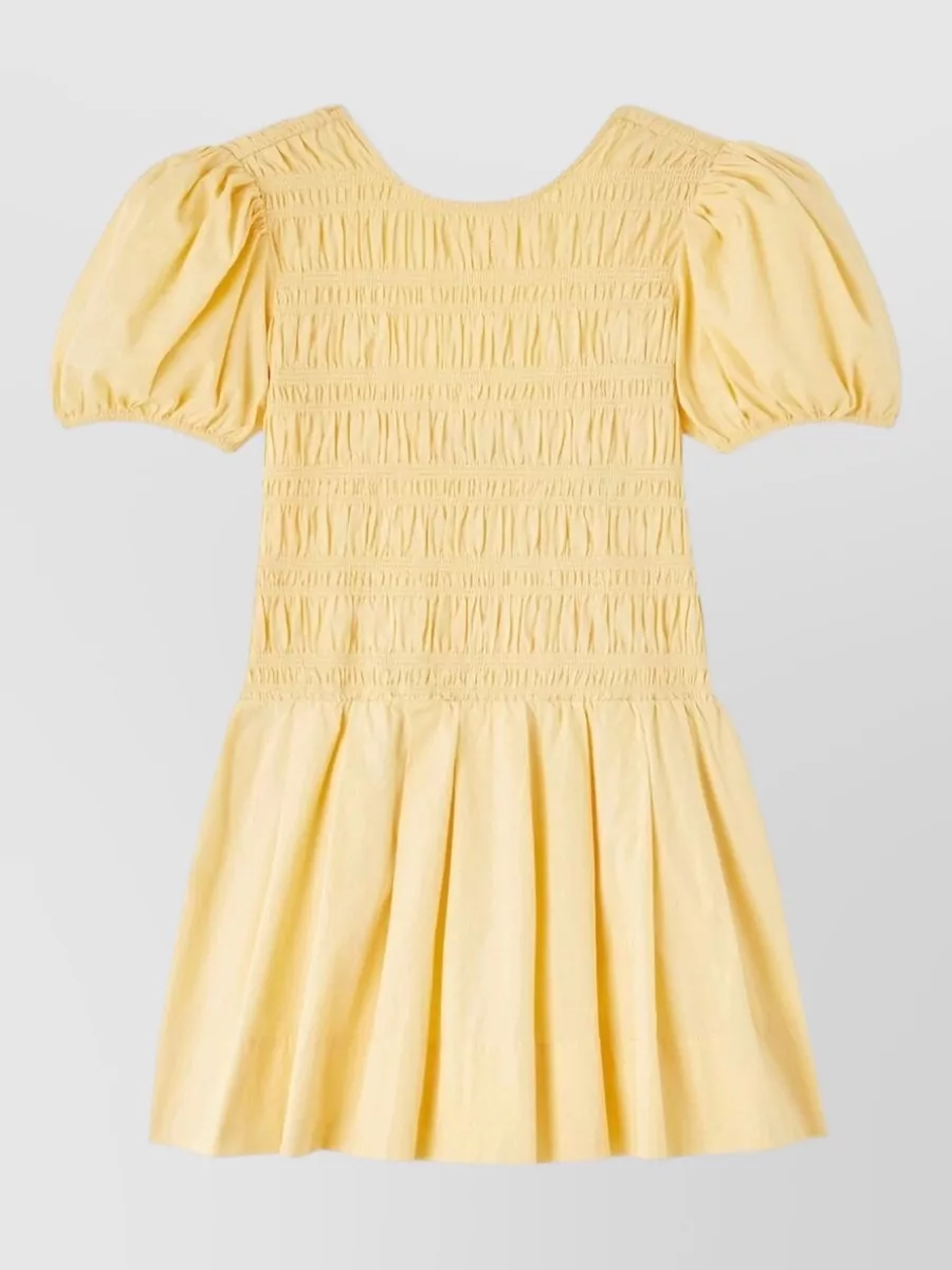 Ganni organic cotton shirred puff-sleeve mini dress