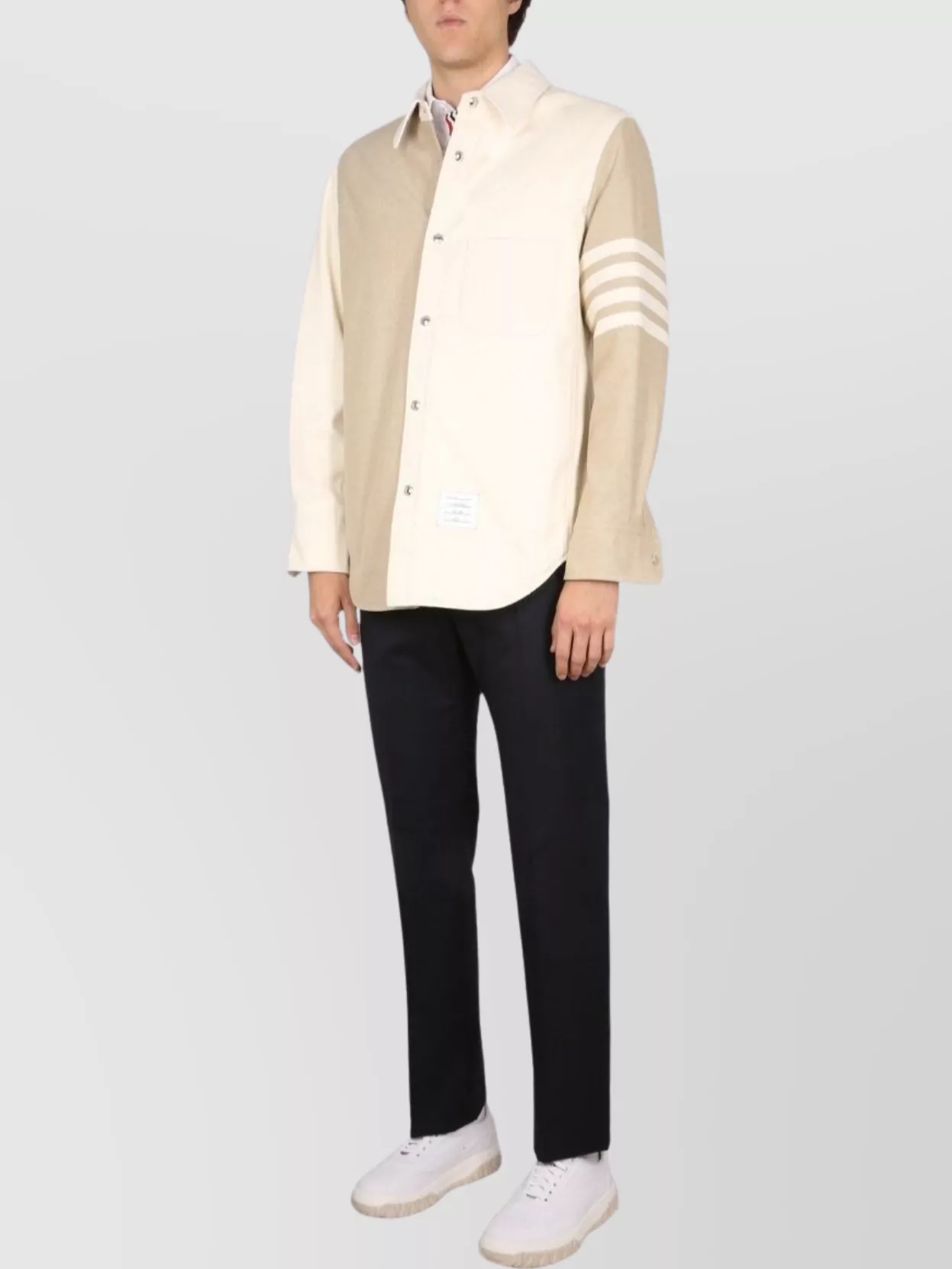 Shop Thom Browne Striped Sleeve Denim Jacket With Chest Pocket