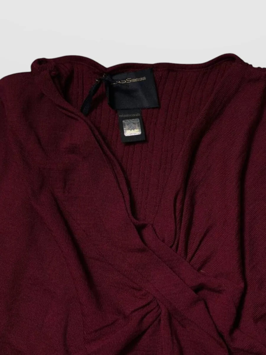 Roberto Cavalli Virgin Wool Ribbed V-Neck Long-Sleeve Jumper