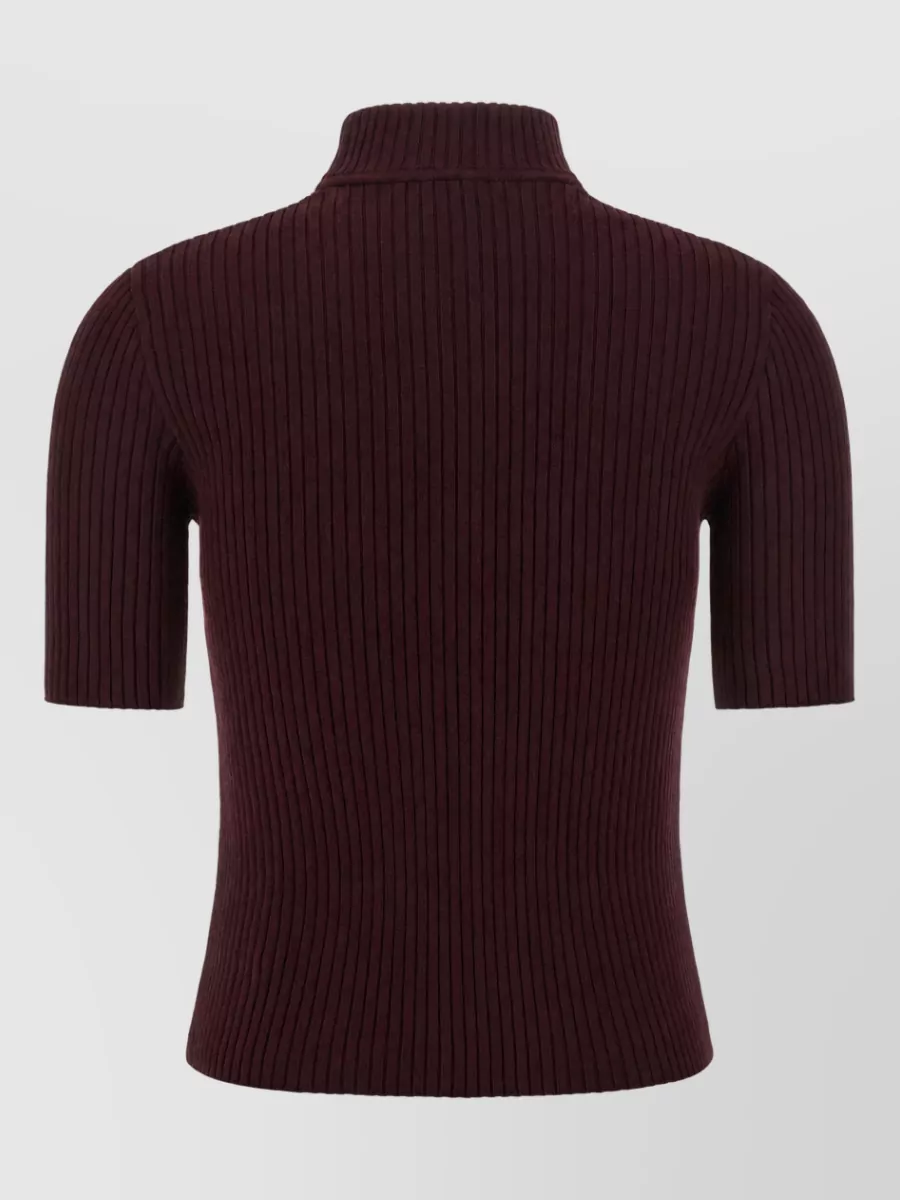 Courrèges Ribbed High-Neck Short-Sleeve Knitted Top