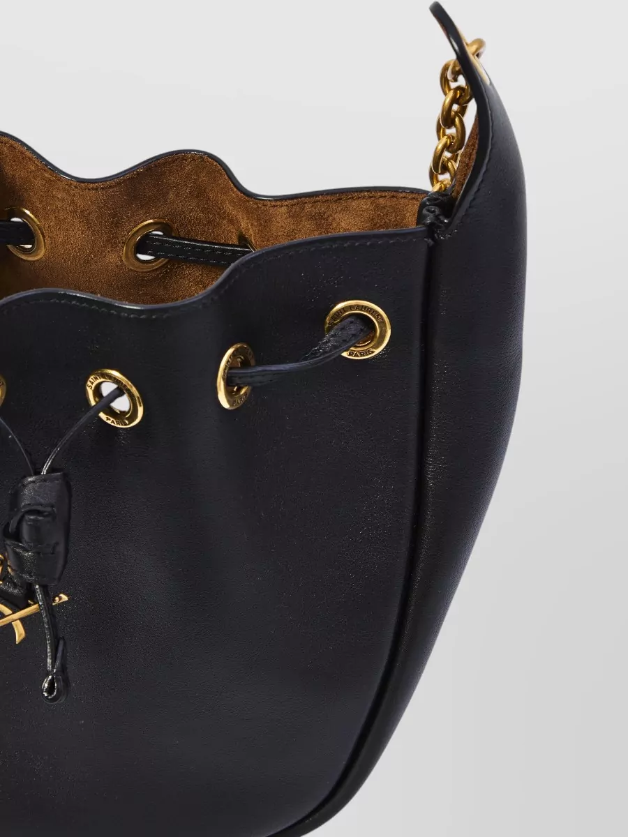 Saint Laurent Calfskin Leather Bucket Chain Shoulder Bag