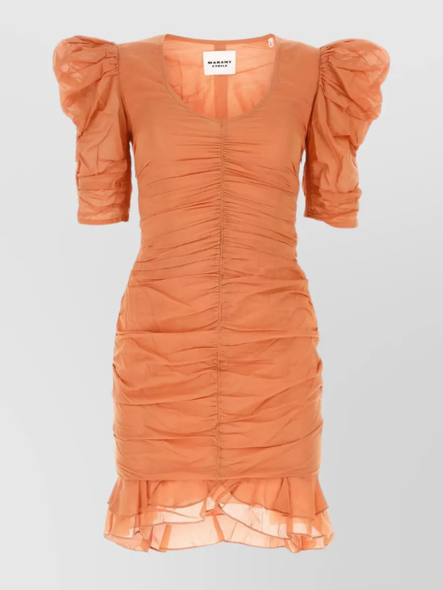 Shop Isabel Marant Étoile Sireny Cotton Mini Dress With Draped Silhouette In Orange