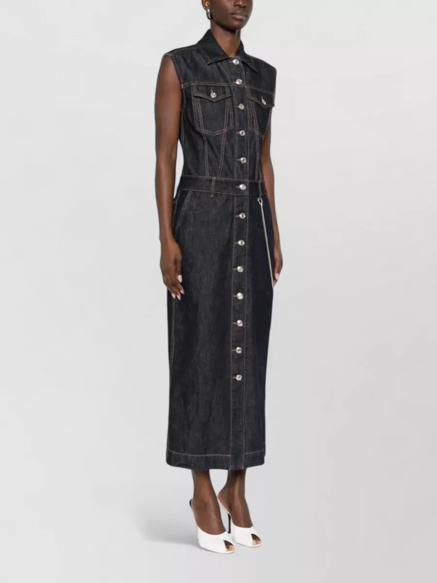 Sportmax Spdfarfalla Denim Midi Dress Pockets Belt