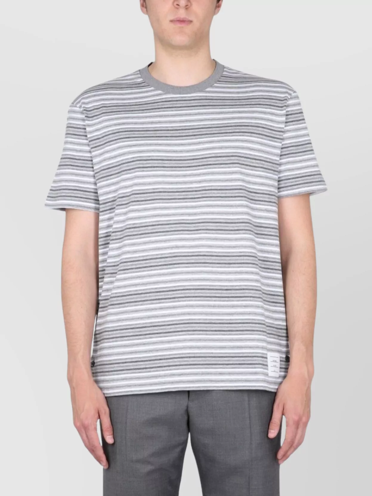 Thom Browne Striped T-Shirt Featuring Grosgrain Tab