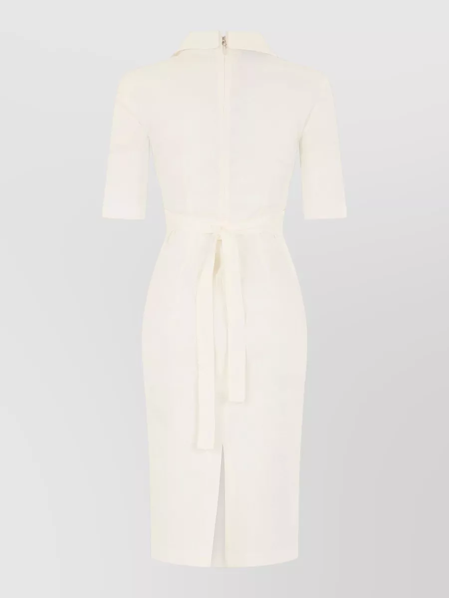 Pinko Linen V-Neck 3/4-Sleeve Fitted Midi Dress