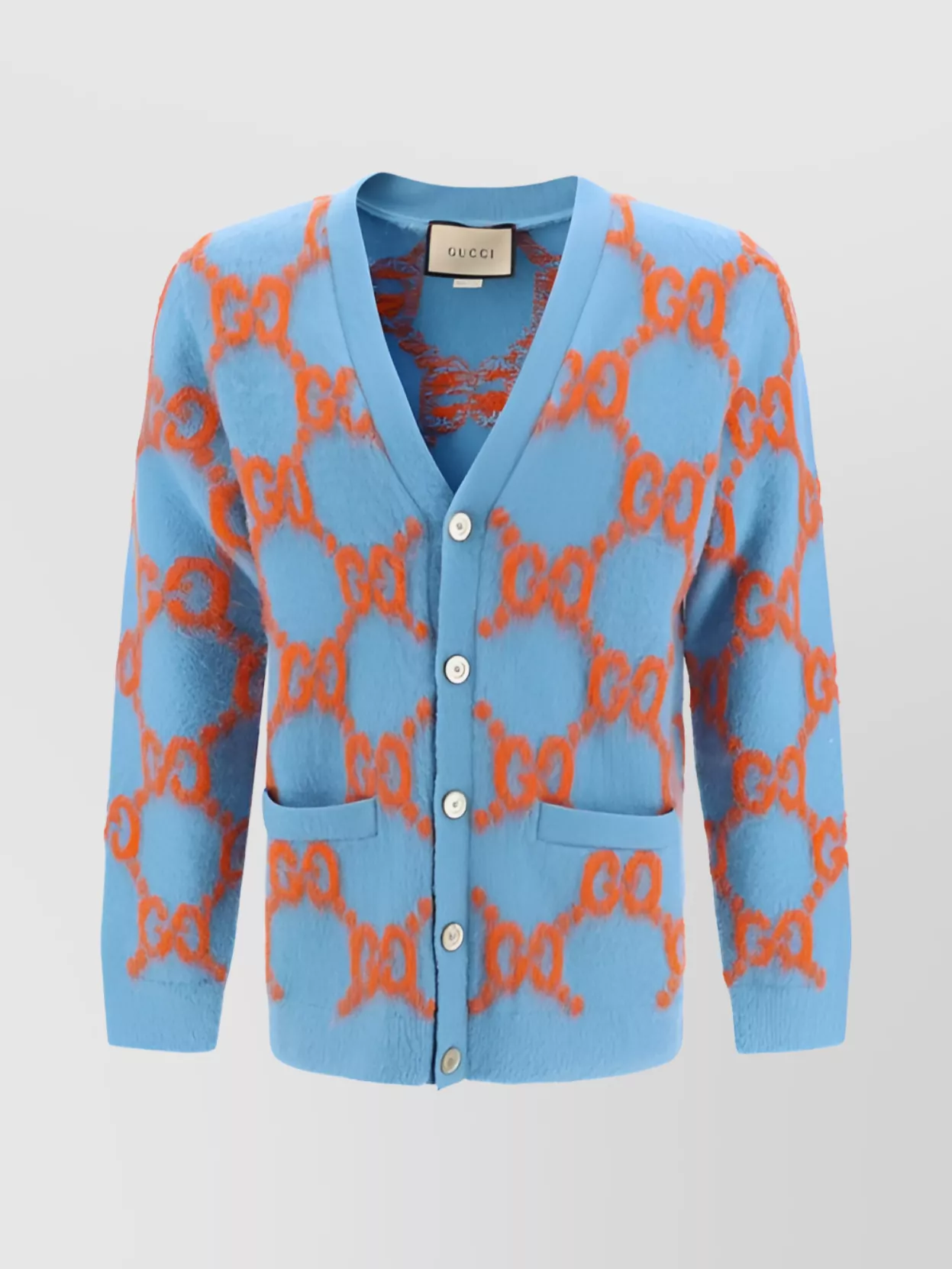 Shop Gucci Jacquard Print Wool V-neck Cardigan