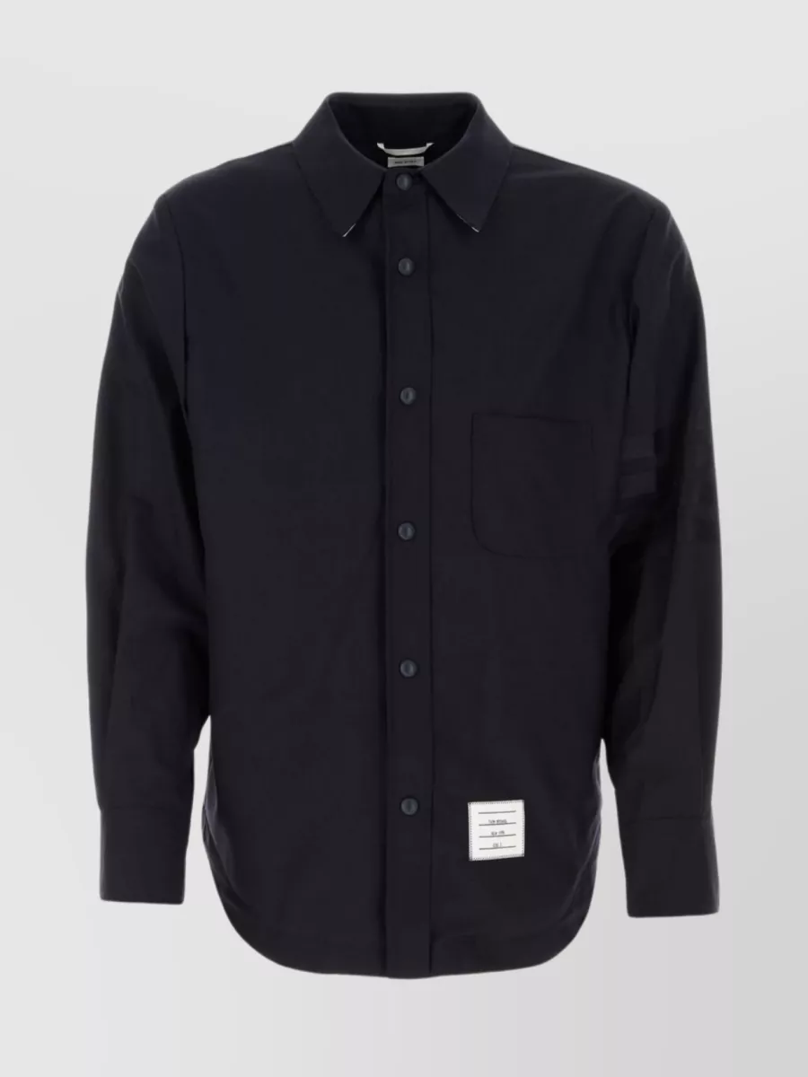 Shop Thom Browne Wool Shirt With Rear Yoke And Spread Collar In Black