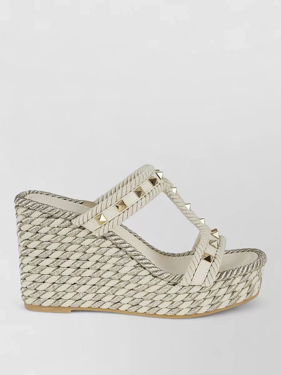 Valentino Garavani Leather Rockstud Wedge Espadrille Sandals