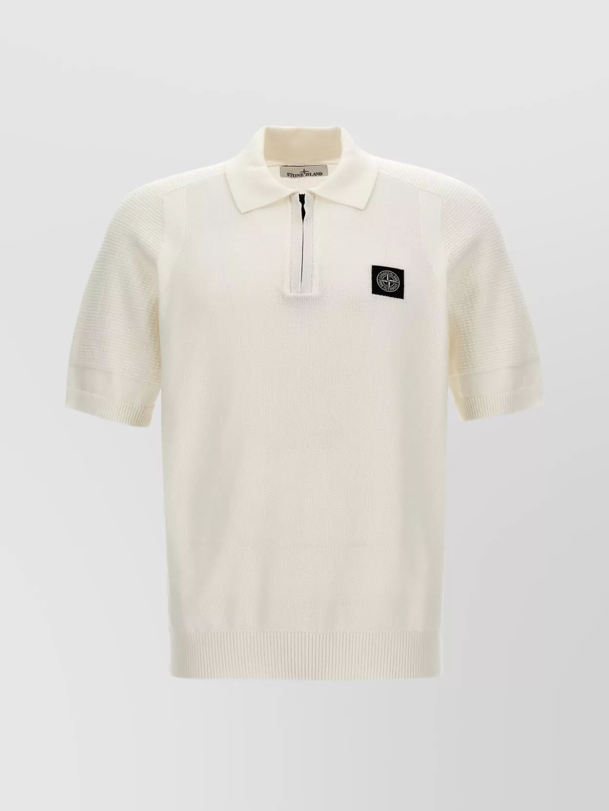 Stone Island Compass-motif Knitted Polo Shirt In Neutrals