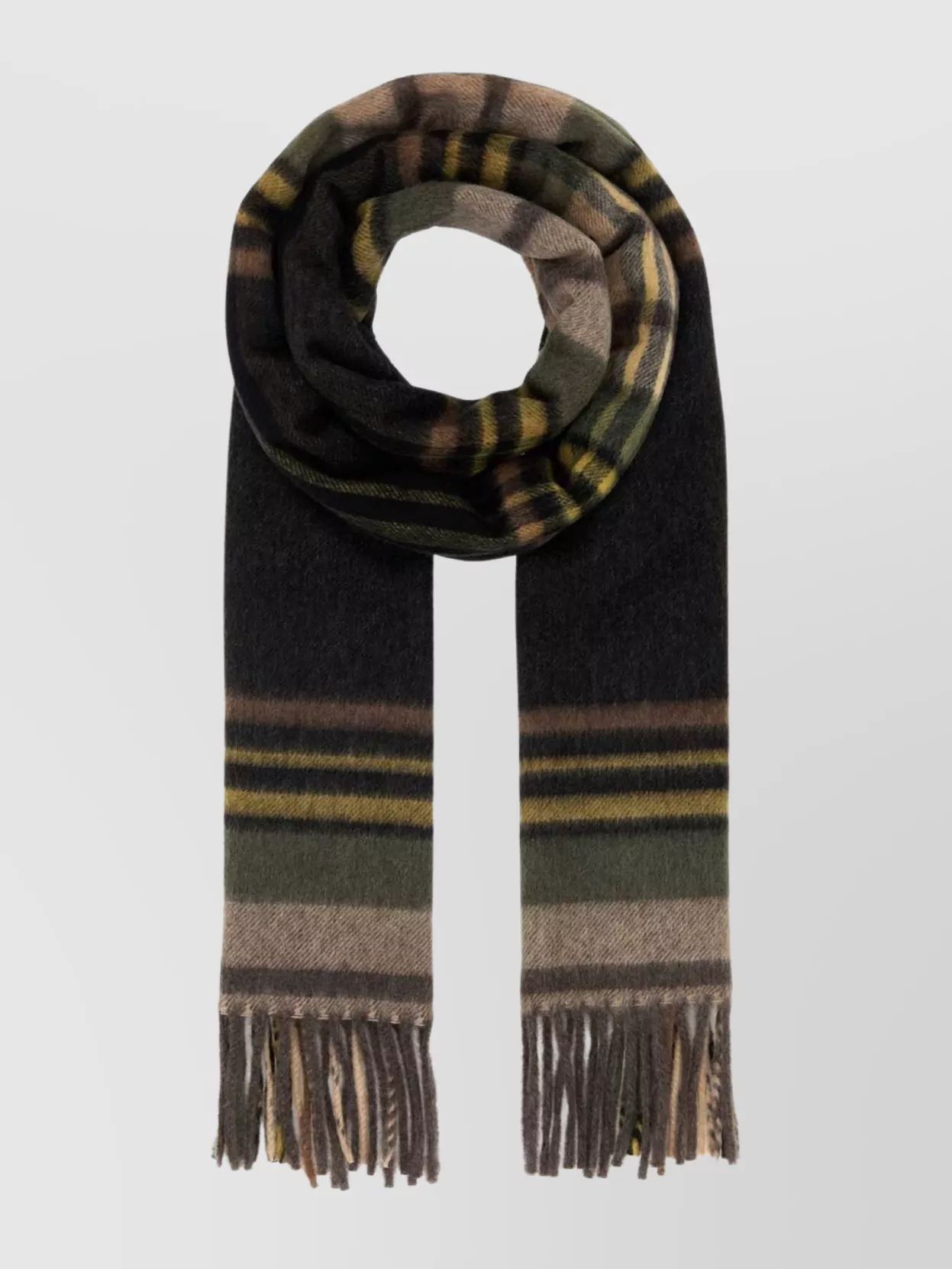 Saint Laurent Cashmere Blend Scarf With Fringe And Plaid In Brown