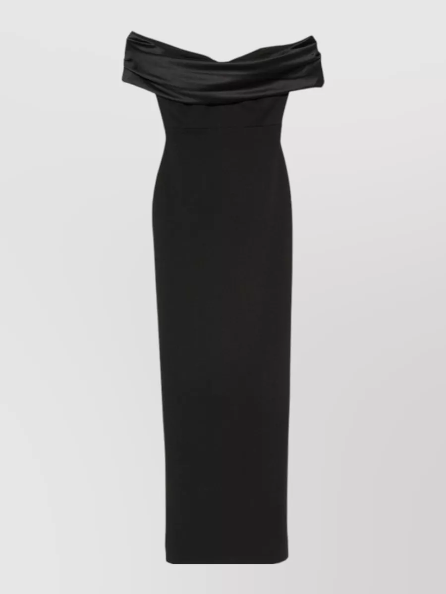 Solace London Satin-finish draped off-shoulder sleeveless maxi dress