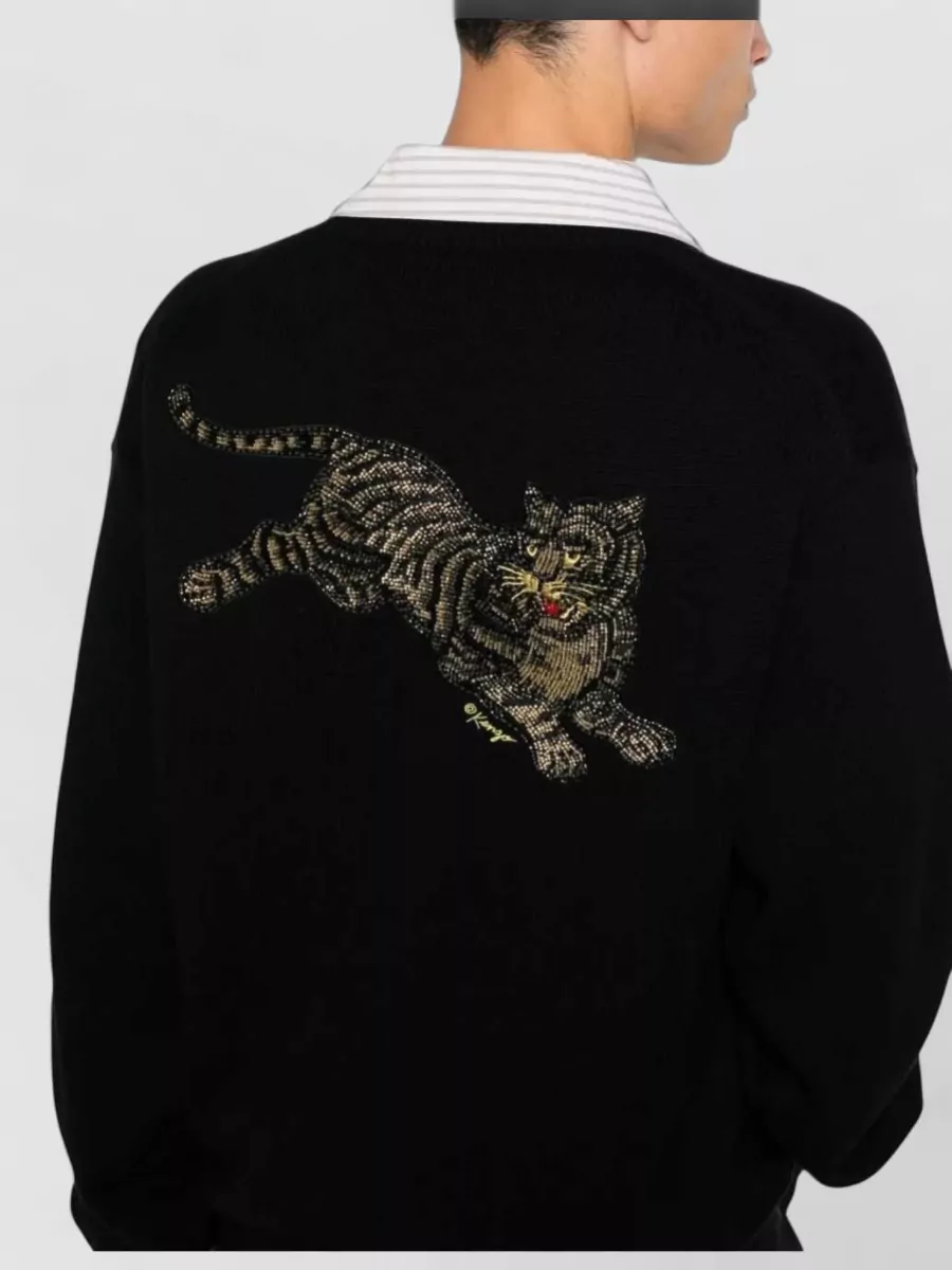 Kenzo Ribbed V-Neck Wool Cardigan