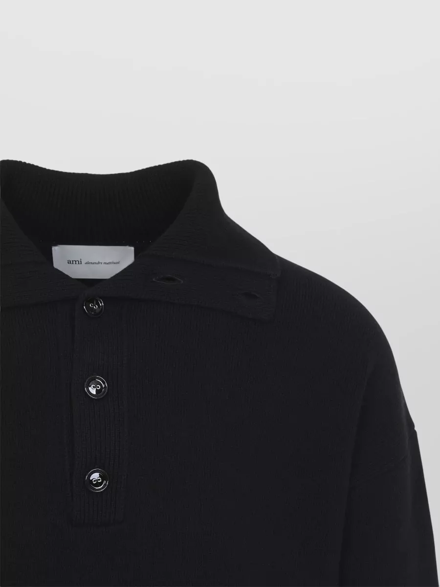 Ami Paris Merino Wool Buttoned High Neck Sweater