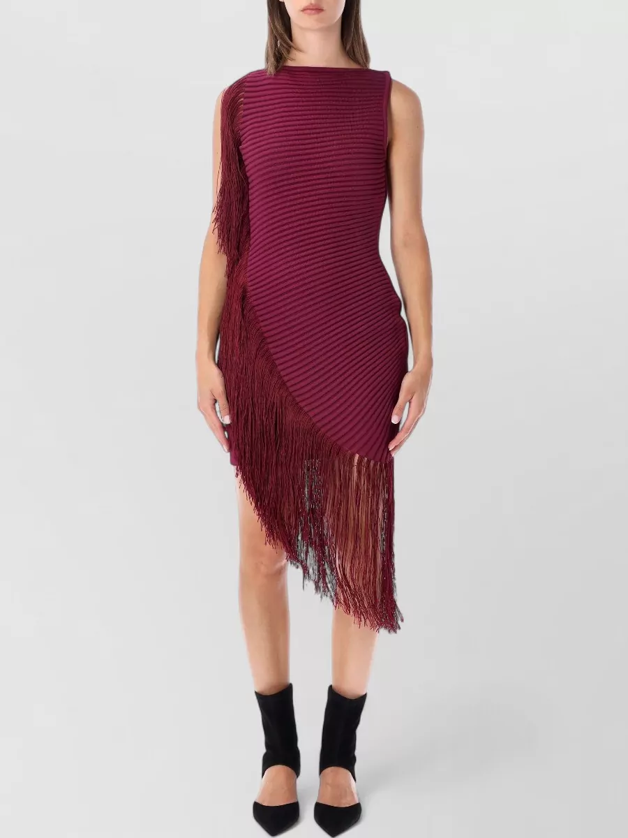 Alaïa silk asymmetric fringed knit sleeveless mini dress