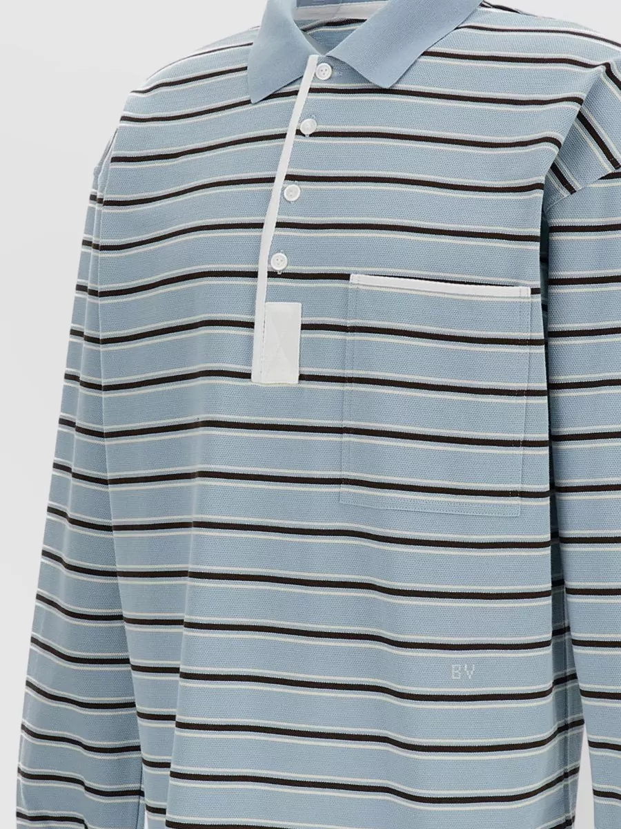 Bottega Veneta Striped Cotton Long-Sleeve Polo Shirt