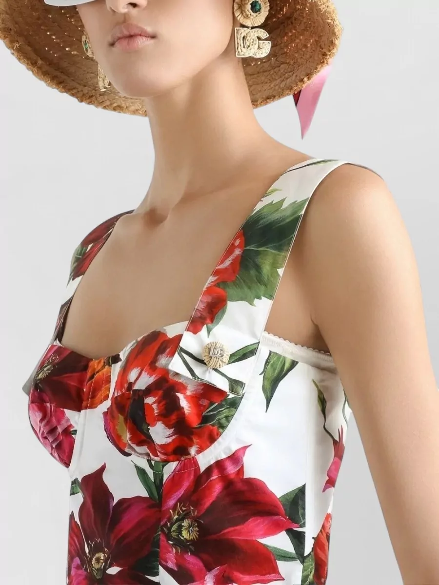 Dolce&Gabbana Floral Mini Dress Sweetheart Neckline Straps