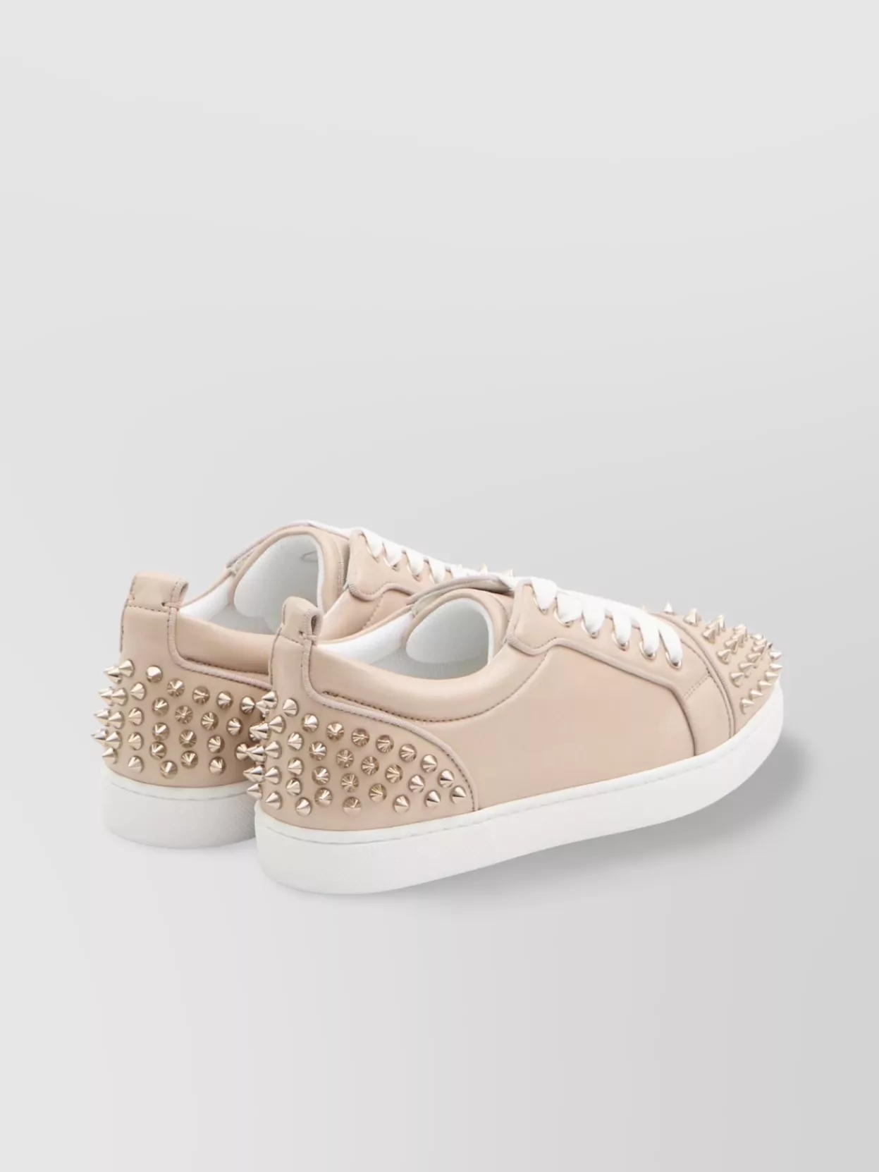 Christian Louboutin Louise Junior Spikes Pearlescent Leather Sneakers In Neutral