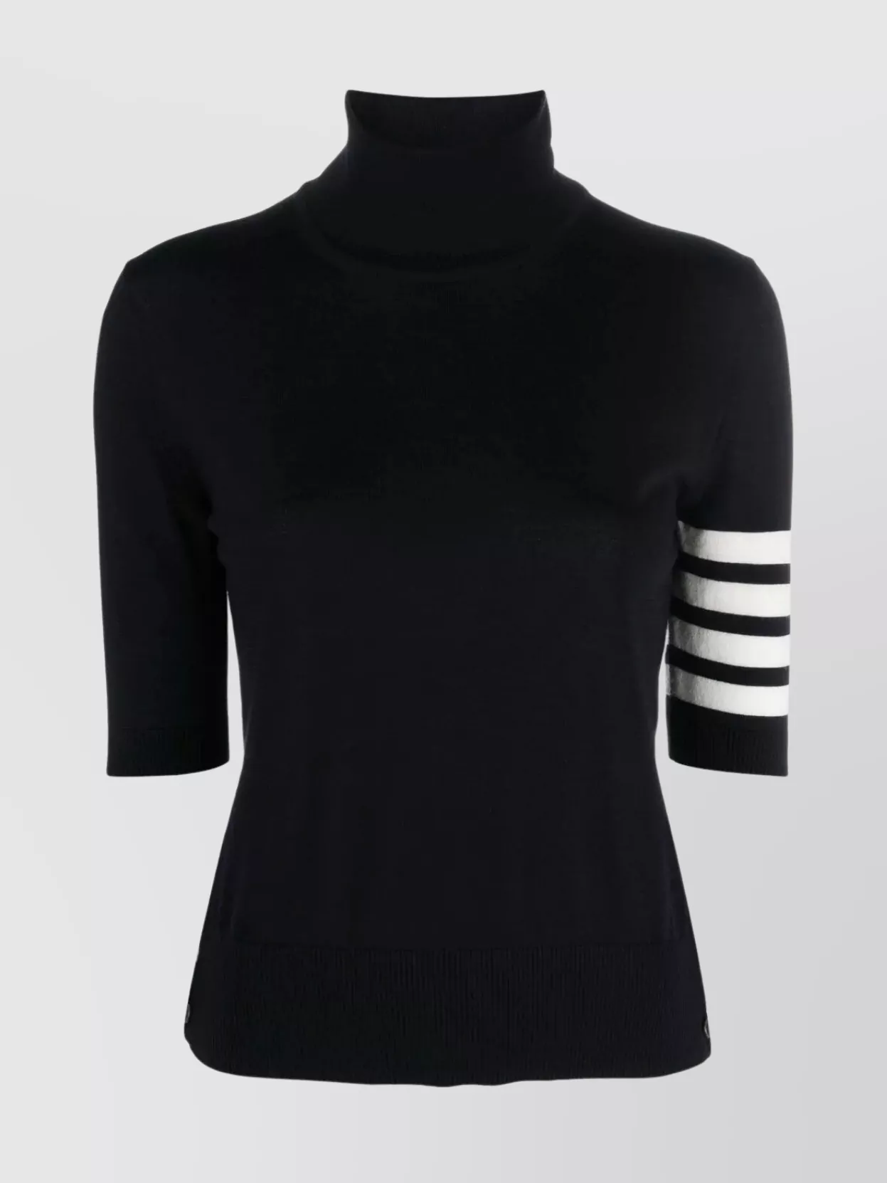 Thom Browne Black Short Sleeve Sweater With 4-bar Detail In Wool Woman In Black
