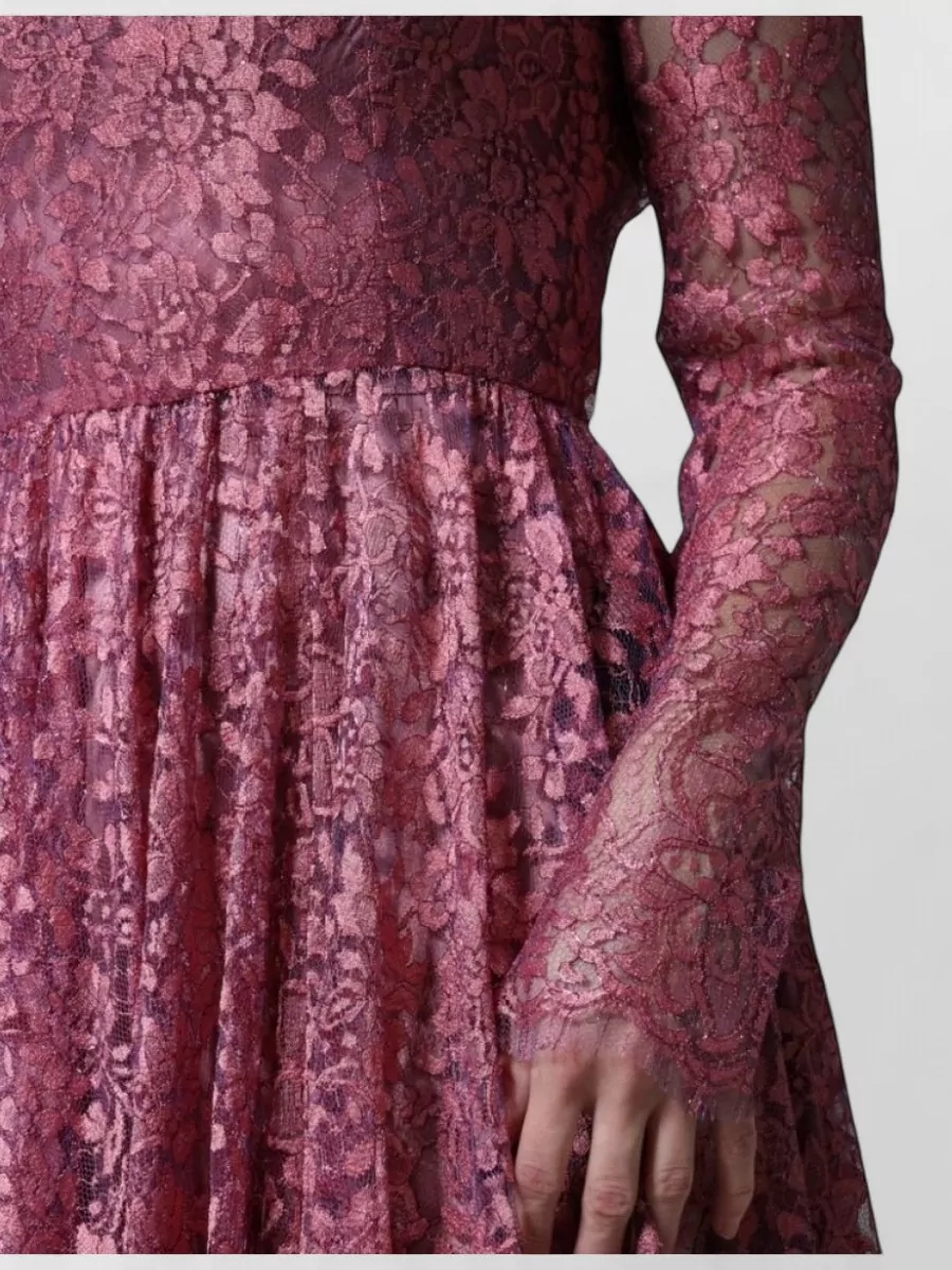 Dolce&Gabbana Floral Lace Long-Sleeve Round-Neck Midi Dress