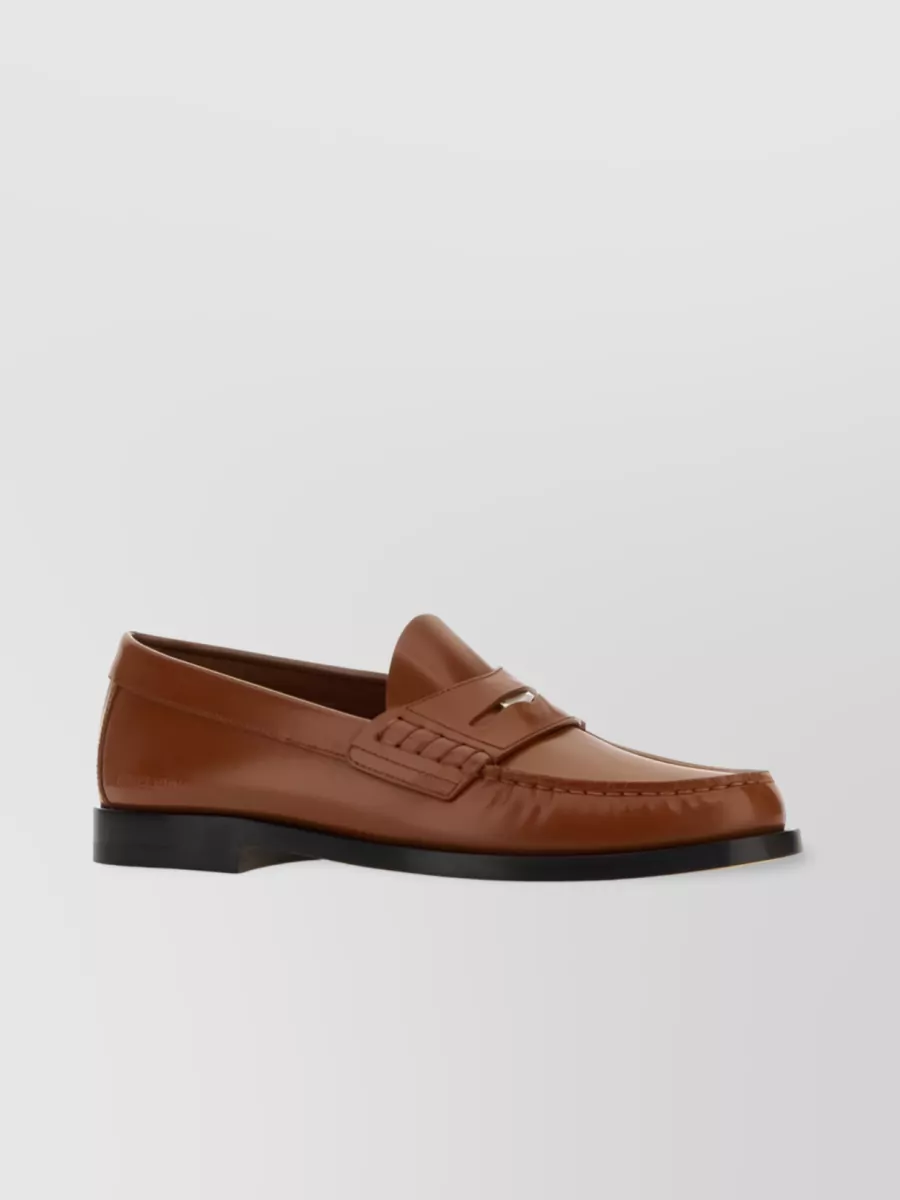 Shop Burberry Almond Toe Leather Slip-on Loafers In Brown