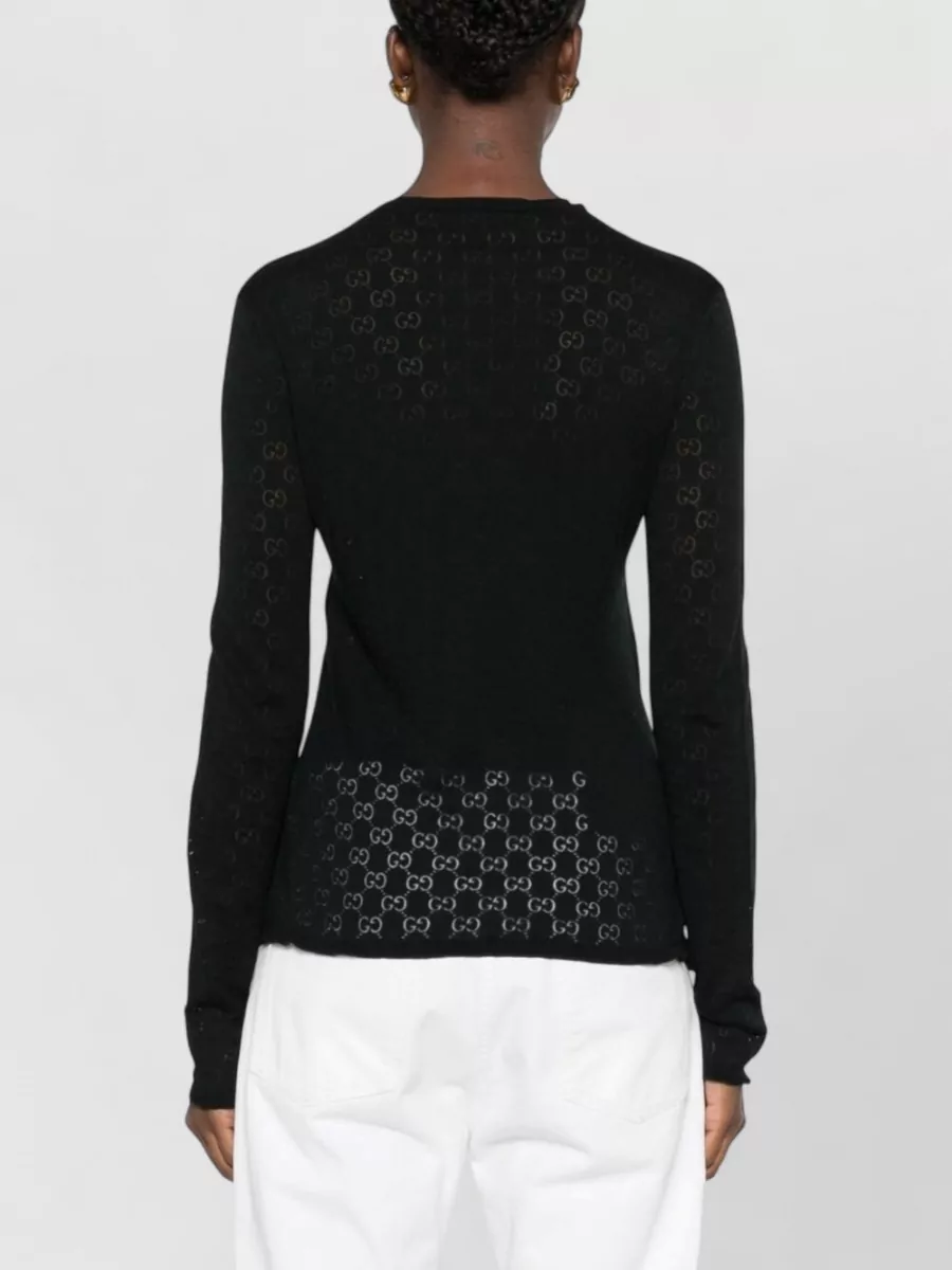 Gucci Fine-Knit Gg-Motif Crew-Neck Long-Sleeve T-Shirt