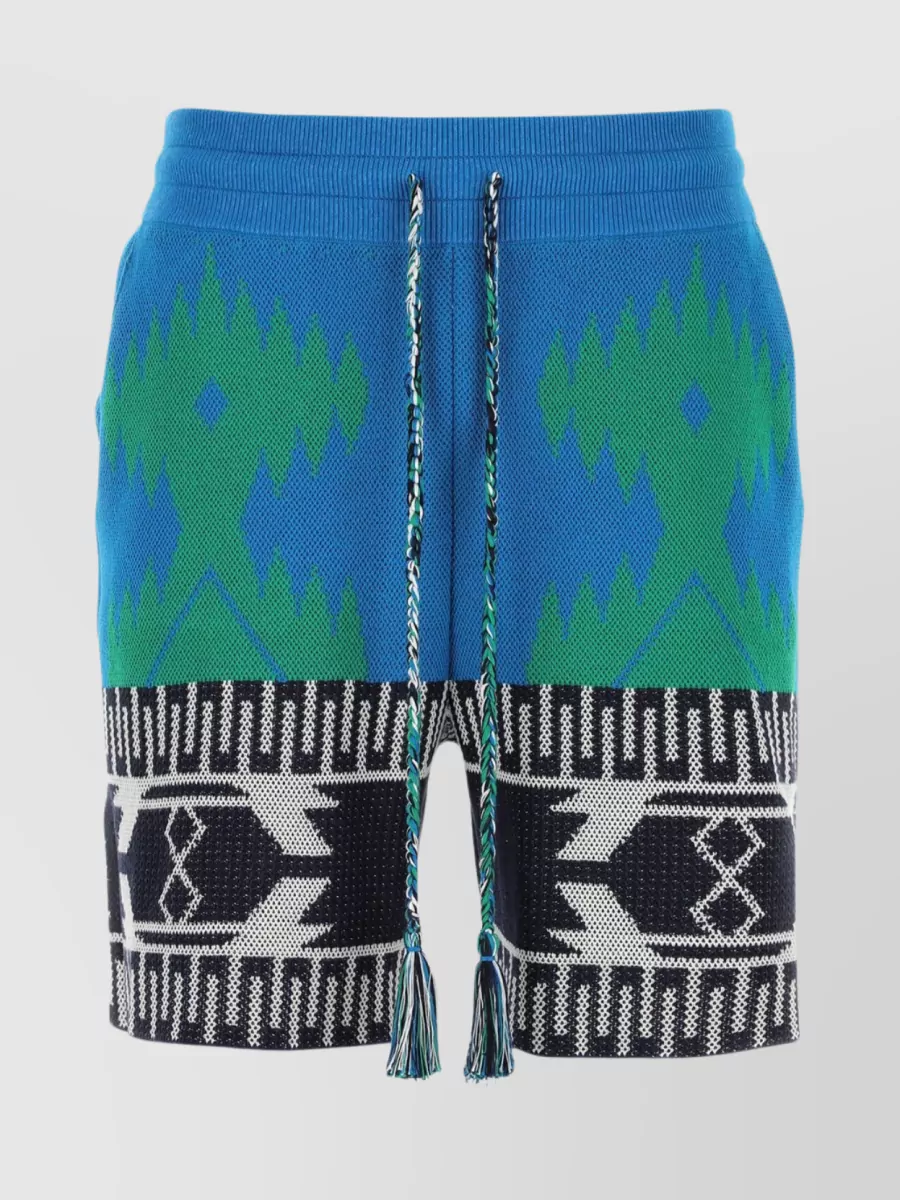 Shop Alanui Iconic Bermuda Shorts With Embroidered Cotton Blend In Green