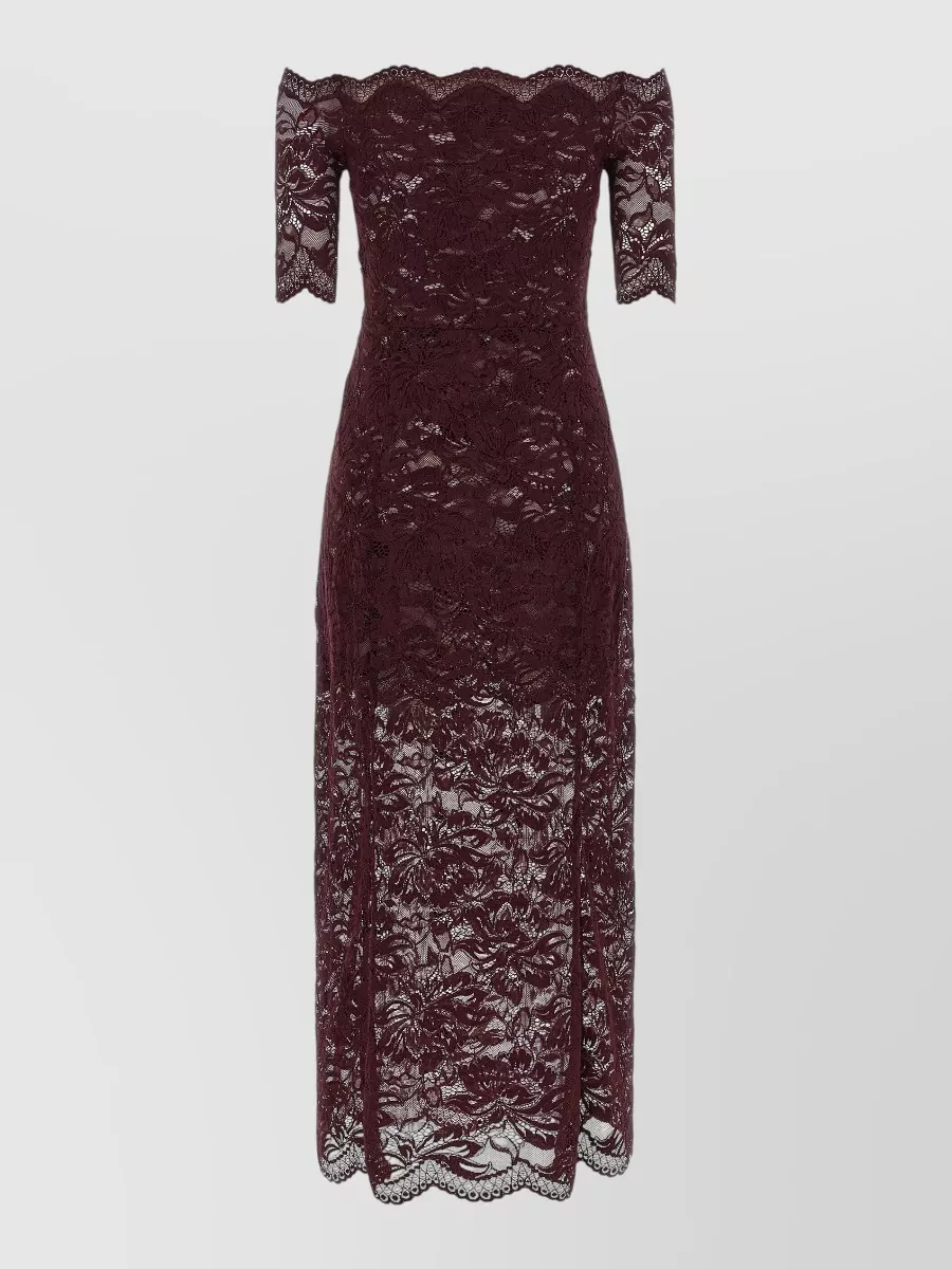 Paco Rabanne lace off-shoulder draped asymmetric midi dress