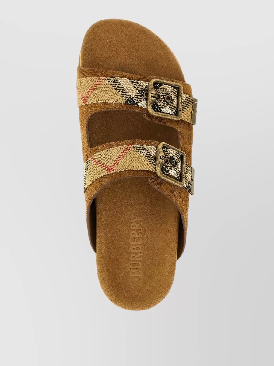 Burberry Check Pattern Flat Sandals Dual Straps