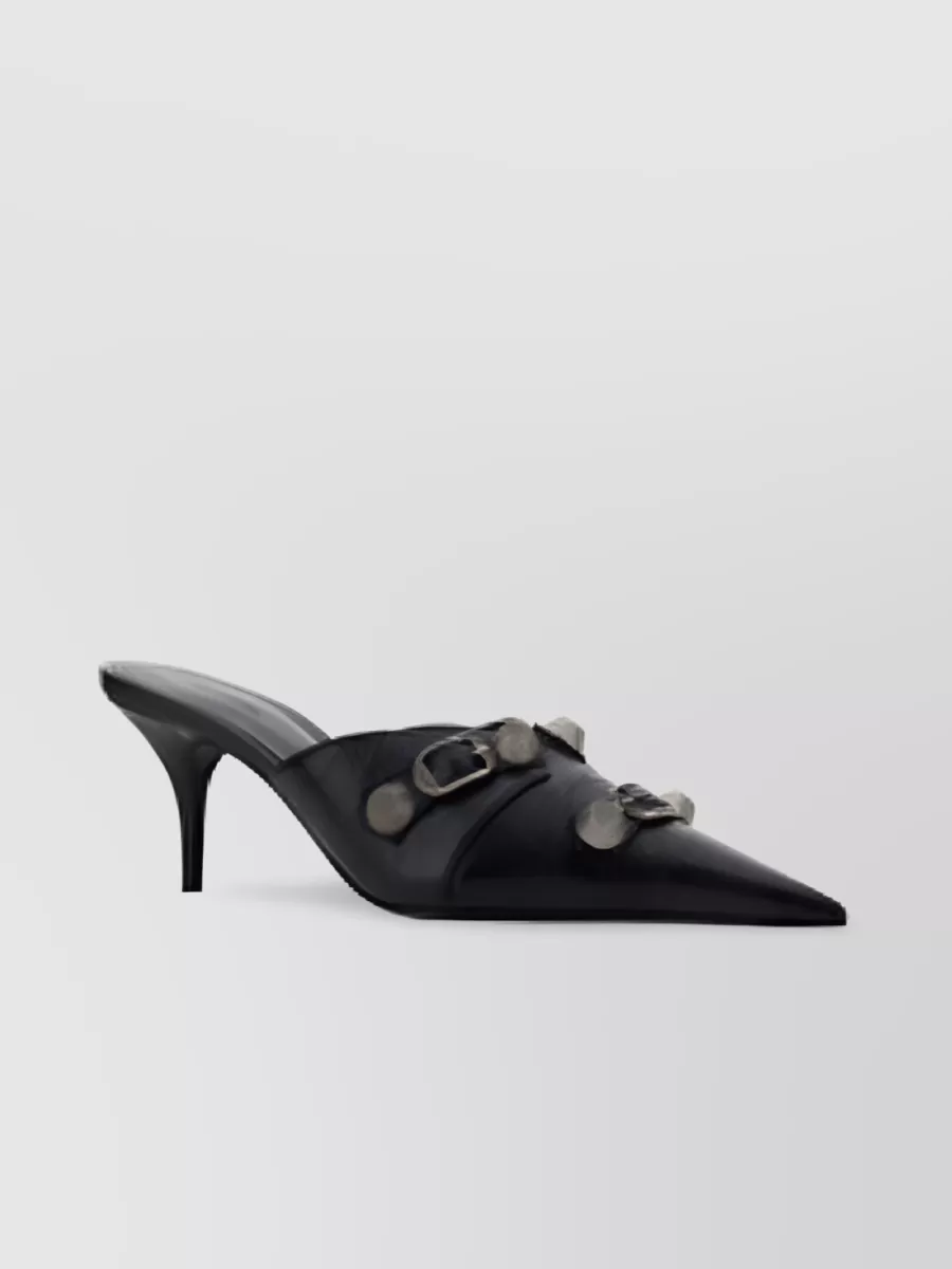 Shop Balenciaga Cagole 80mm Studded Leather Mules In Black