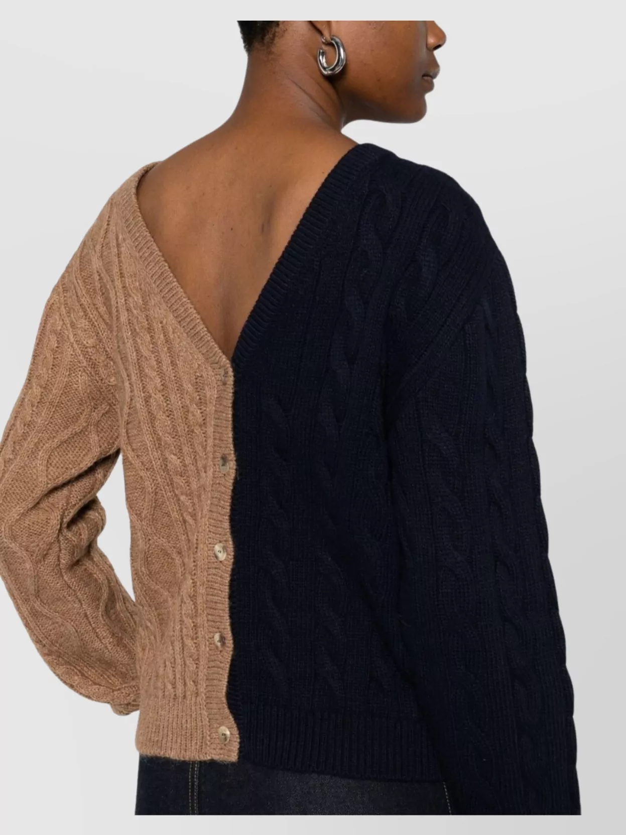 Moschino Two-Tone Cable Knit Long Sleeve Top