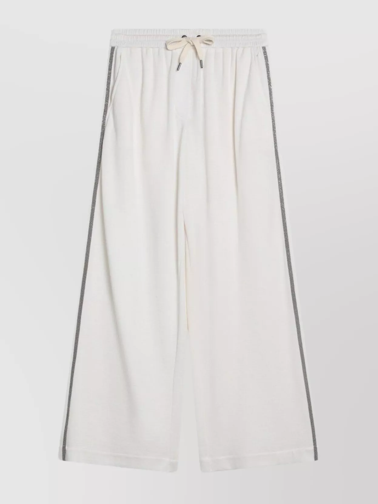 Brunello Cucinelli Wide Cotton And Silk Trousers With Stripes In White