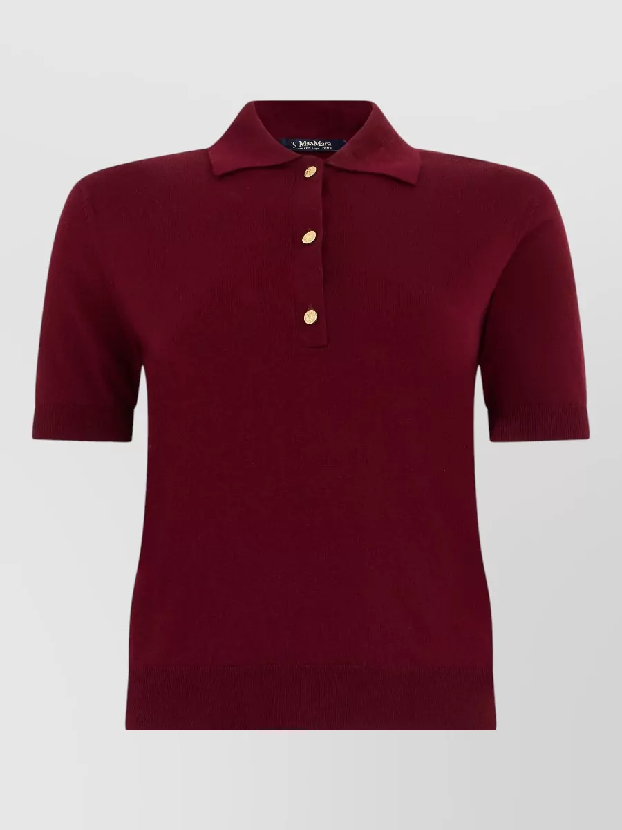 S Max Mara Silk Fine-Knit Short-Sleeve Polo Top