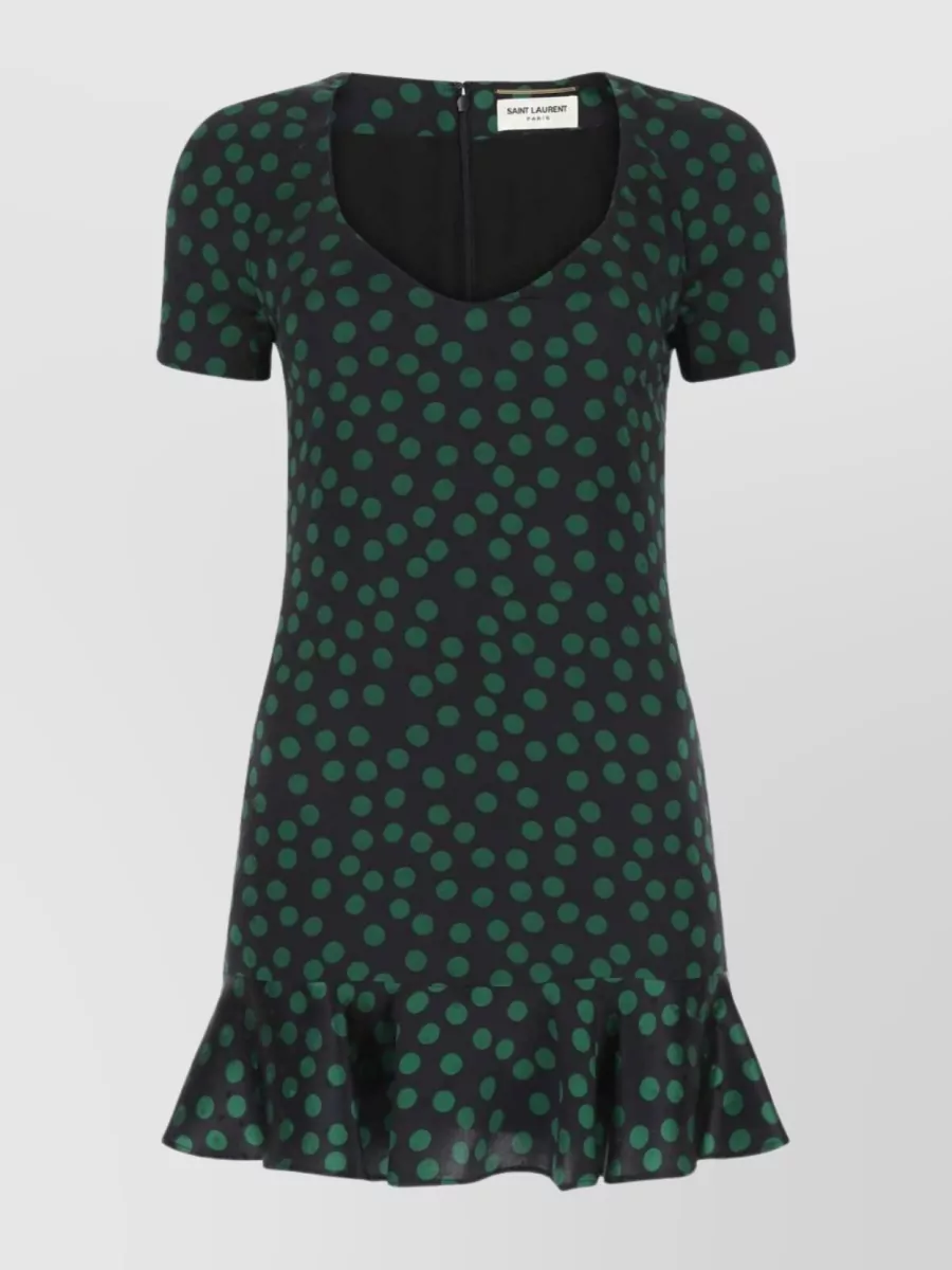 Shop Saint Laurent Satin Mini Dress With Printed Polka Dots In Grey