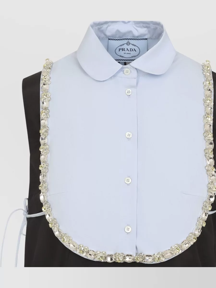 Prada Silk Crystal Embellished Bib Collar Mini Dress