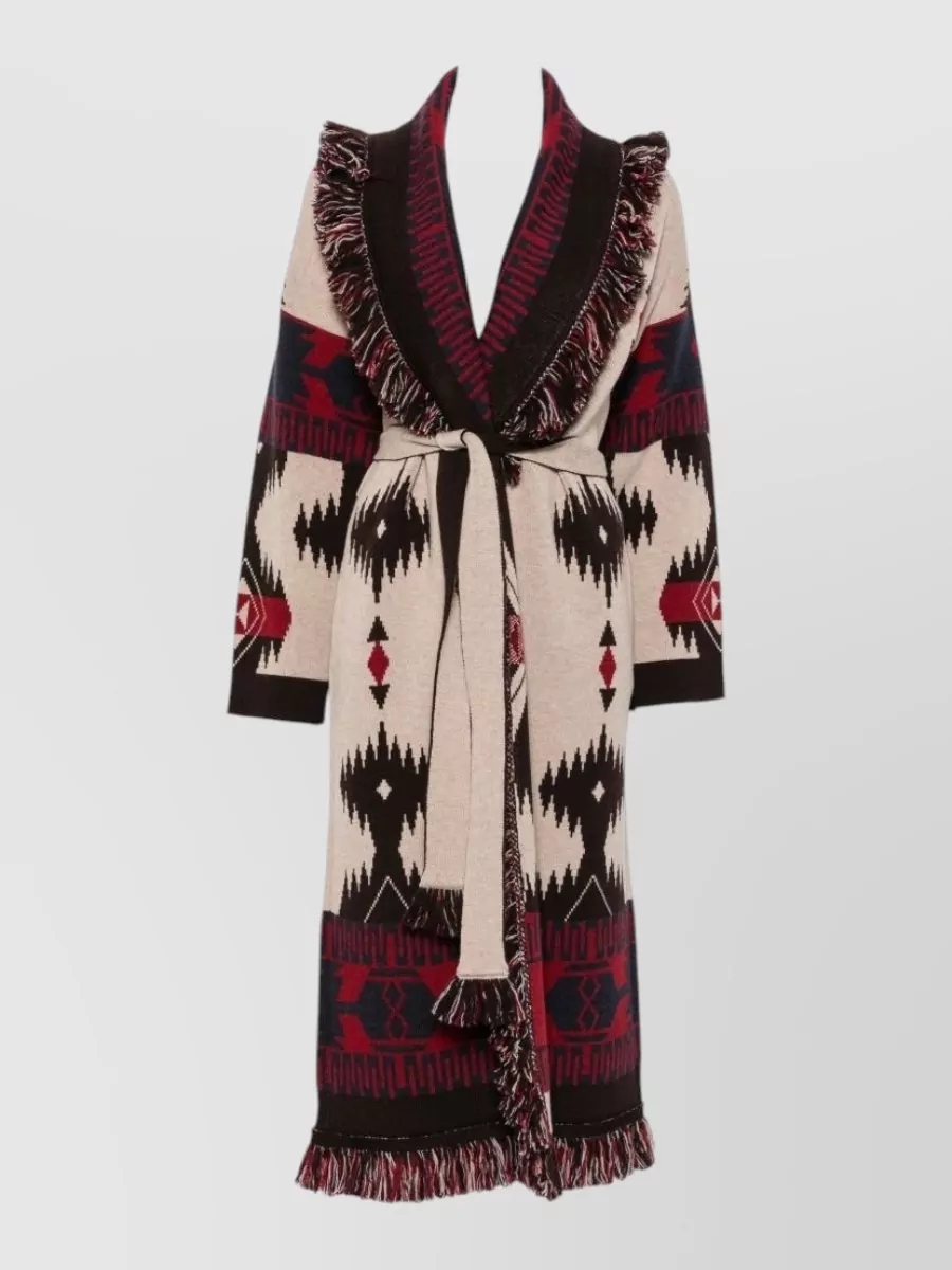 Alanui wool belted fringe trim oversized coat