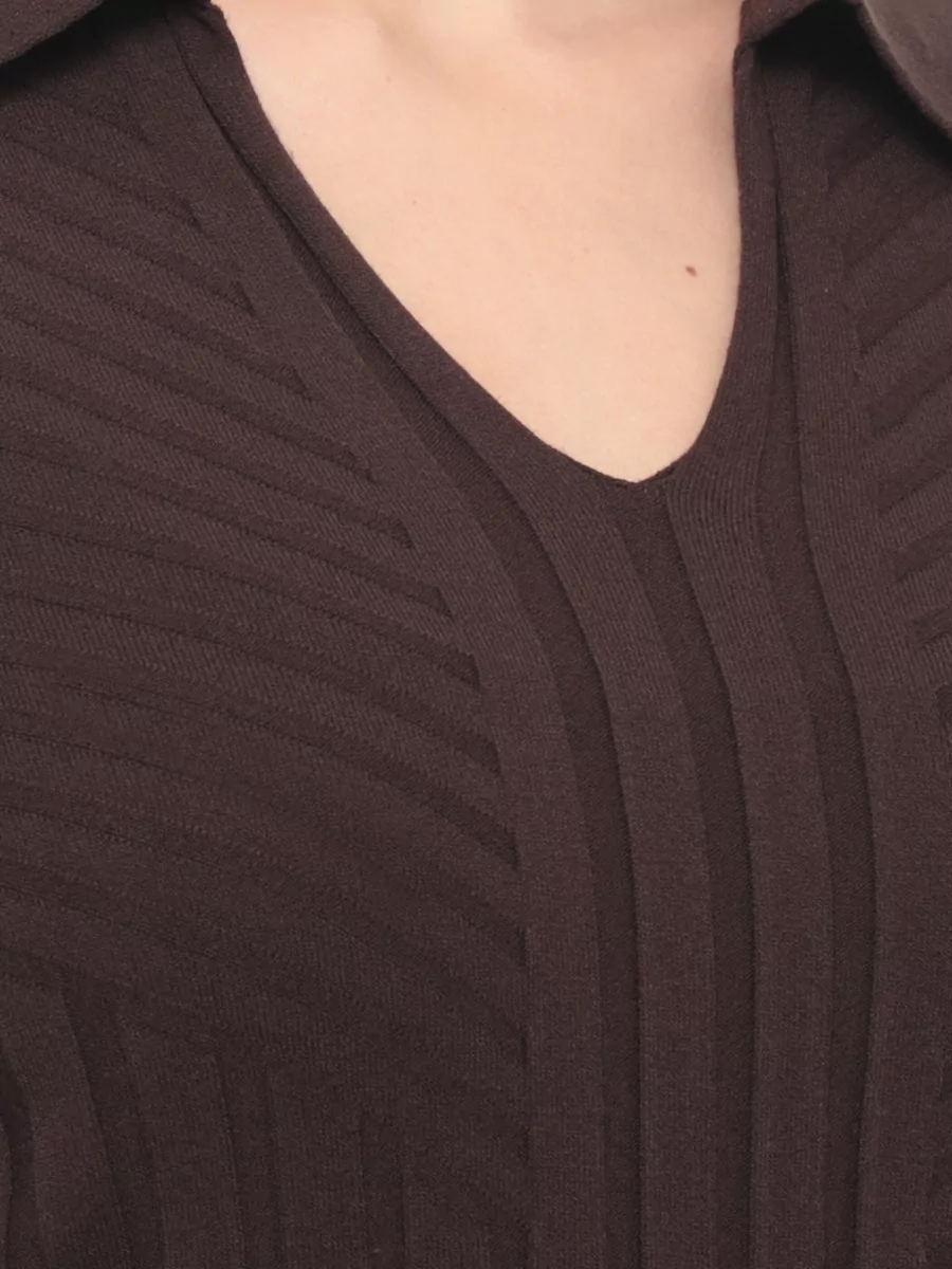 D.exterior Ribbed V-Neck Long-Sleeve Sweater